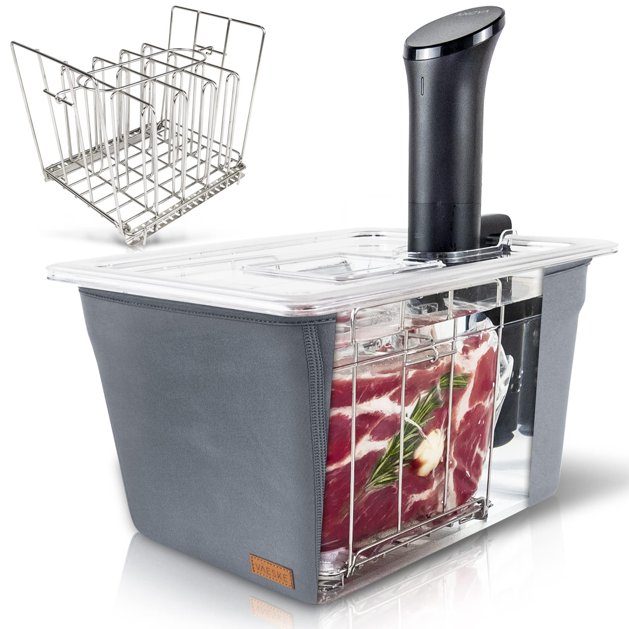 VÄESKE Recipiente Sous Vide isolado com tampa e rack | Neoprene retém o calor e protege bancadas | Funciona com a maioria dos fogões Sous Vide (12 QT)