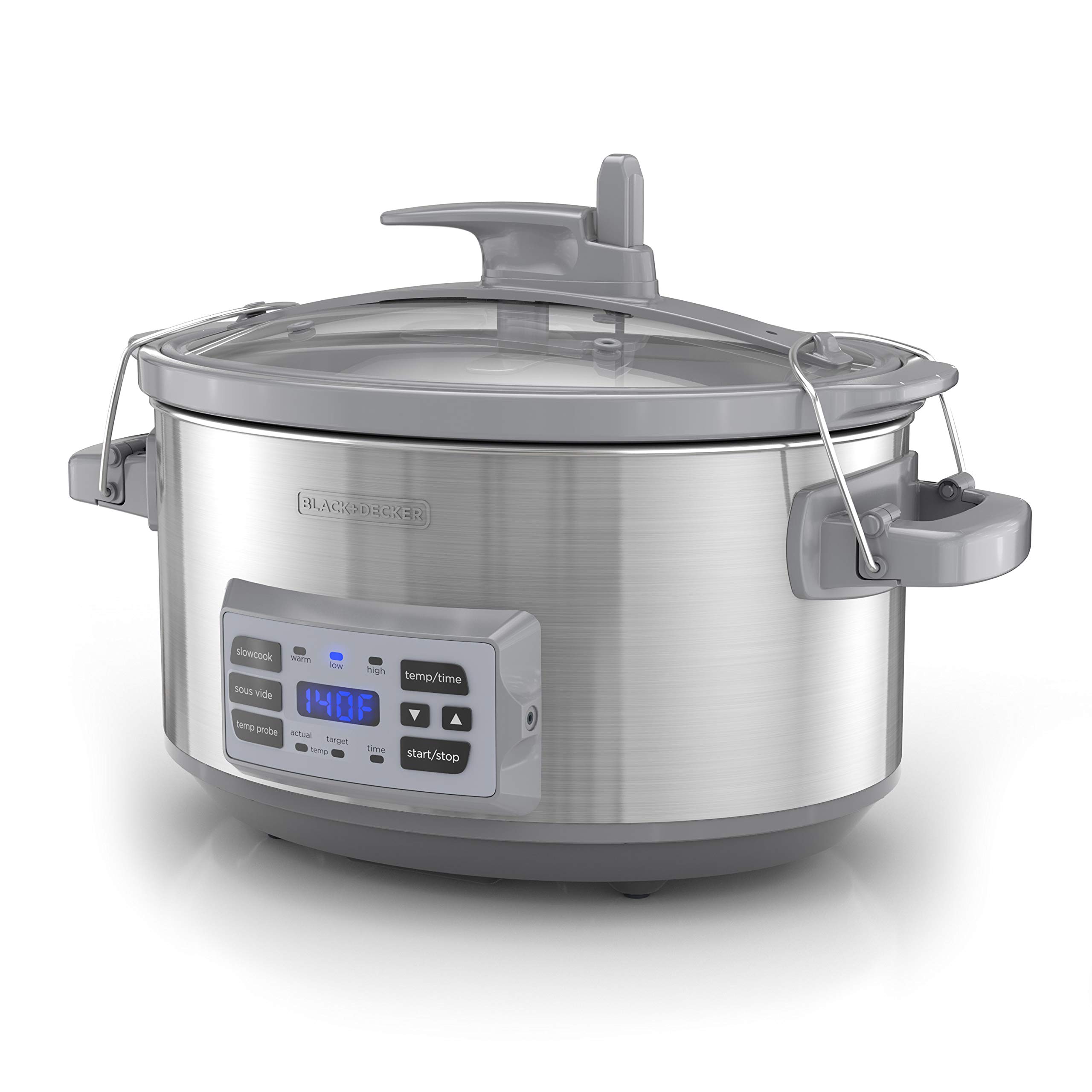 BLACK+DECKER Panela lenta digital de 7 litros com sous vide | Panela digital lenta com sonda de temperatura, tampa de bloqueio e pote de grés de 7 litros.