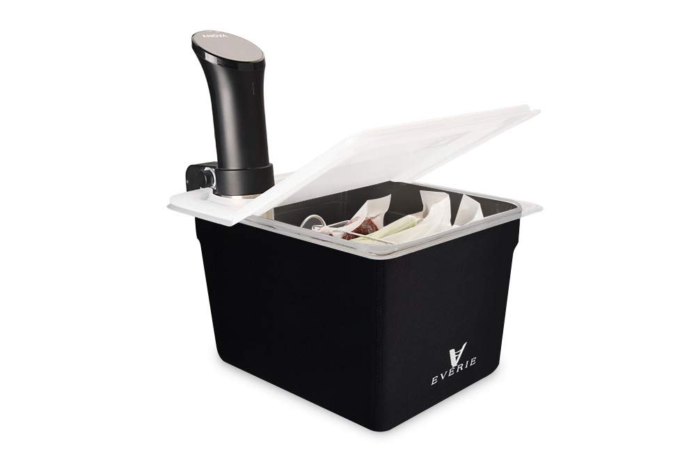Everie Recipiente Sous Vide de 11 litros com tampa articulada dobrável universal e suporte de recipiente compatível com todos os modelos Anova, Joule, Vasilha Insant, Wancle e outros, KIT-TY-PP