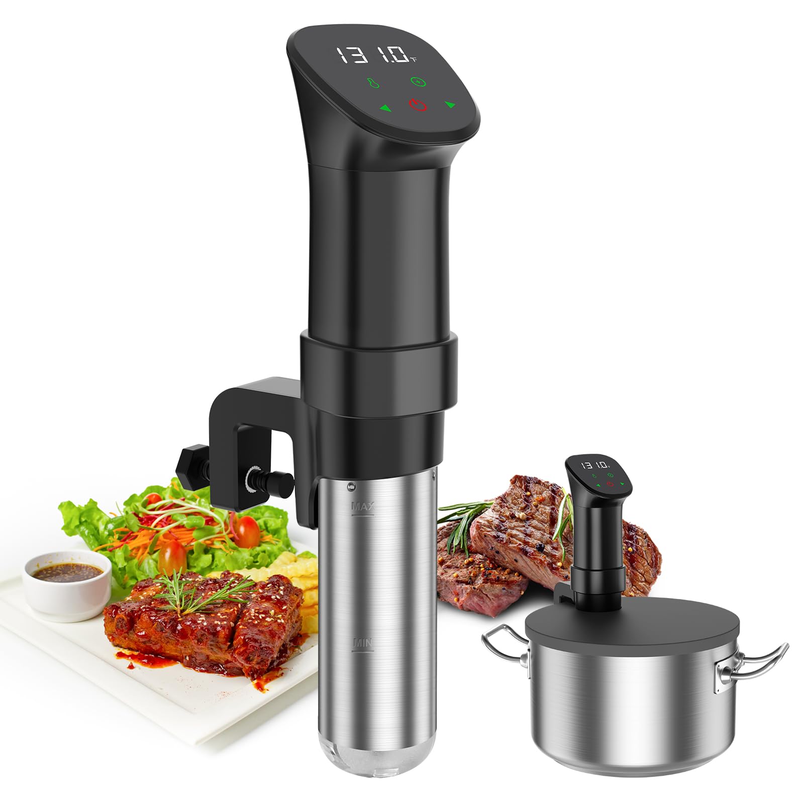 Máquina Sous Vide-Fogão Suvee- Kit Sous Vide com Tampa, Receitas-1000W Circulador de Imersão de Aquecimento Rápido/Temperatura e Temporizador Precisos/Tela de Toque Digital, Aço Inoxidável (Pad