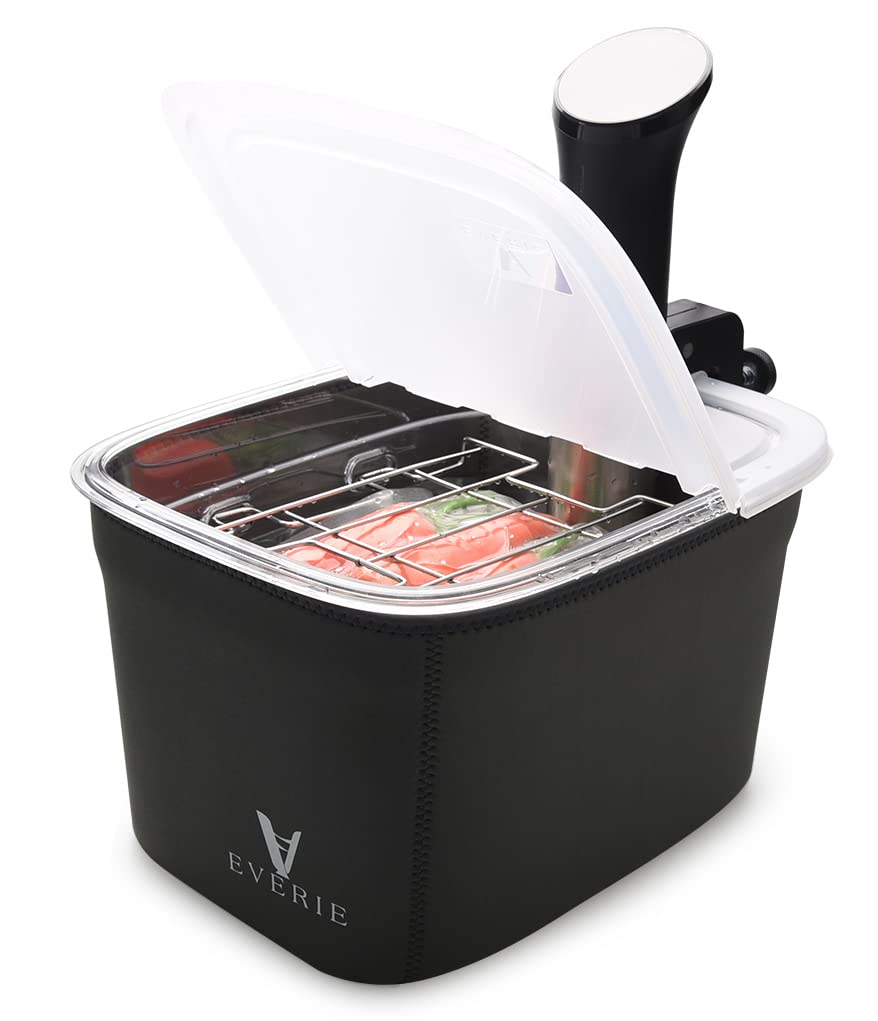 EVERIE Recipiente Sous Vide versátil de 12 litros com rack embutido e tampa articulada dobrável e manga de recipiente isolada compatível com todos os fogões Sous Vide, KIT-1202-TYPP