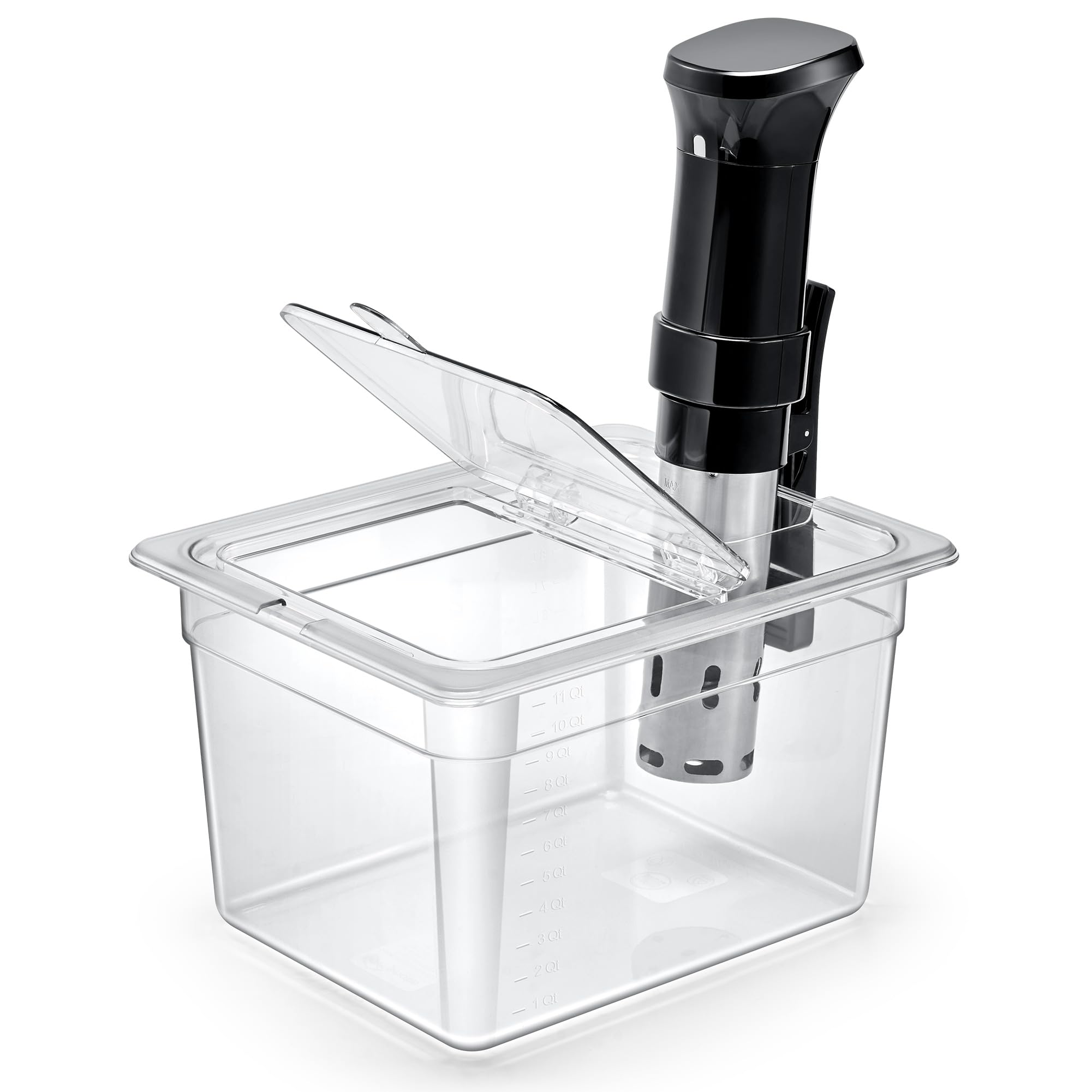 HOMENOTE Recipiente Sous Vide 12 litros com tampa articulada dobrável universal, kit de acessórios Sous Vide livre de BPA, compatível com Anova e a maioria dos fogões Sous Vide