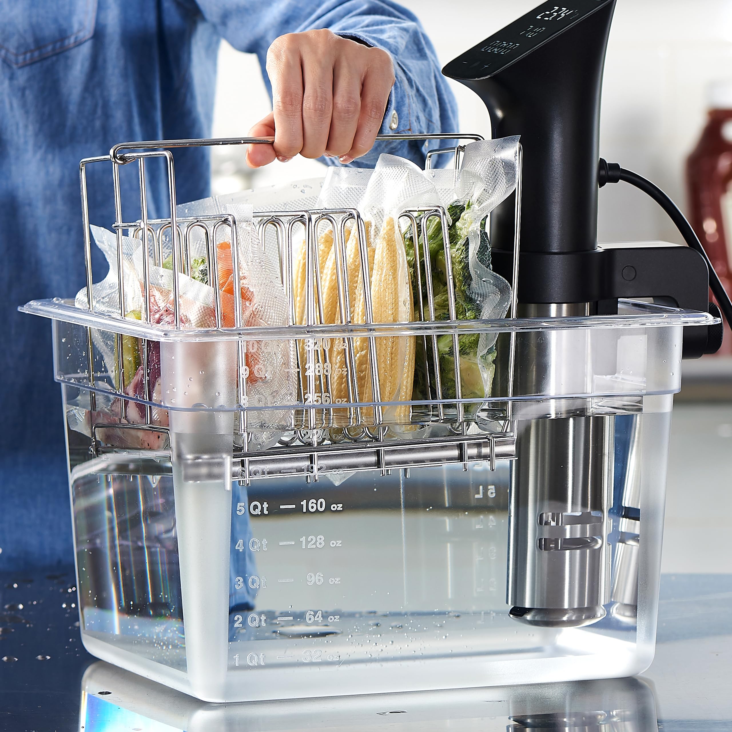 CURTA Recipiente Sous Vide de 12 litros com tampa entalhada e rack divisor de aço inoxidável, banheira de água de policarbonato de 20 cm de profundidade, serve para Anova e a maioria dos fogões