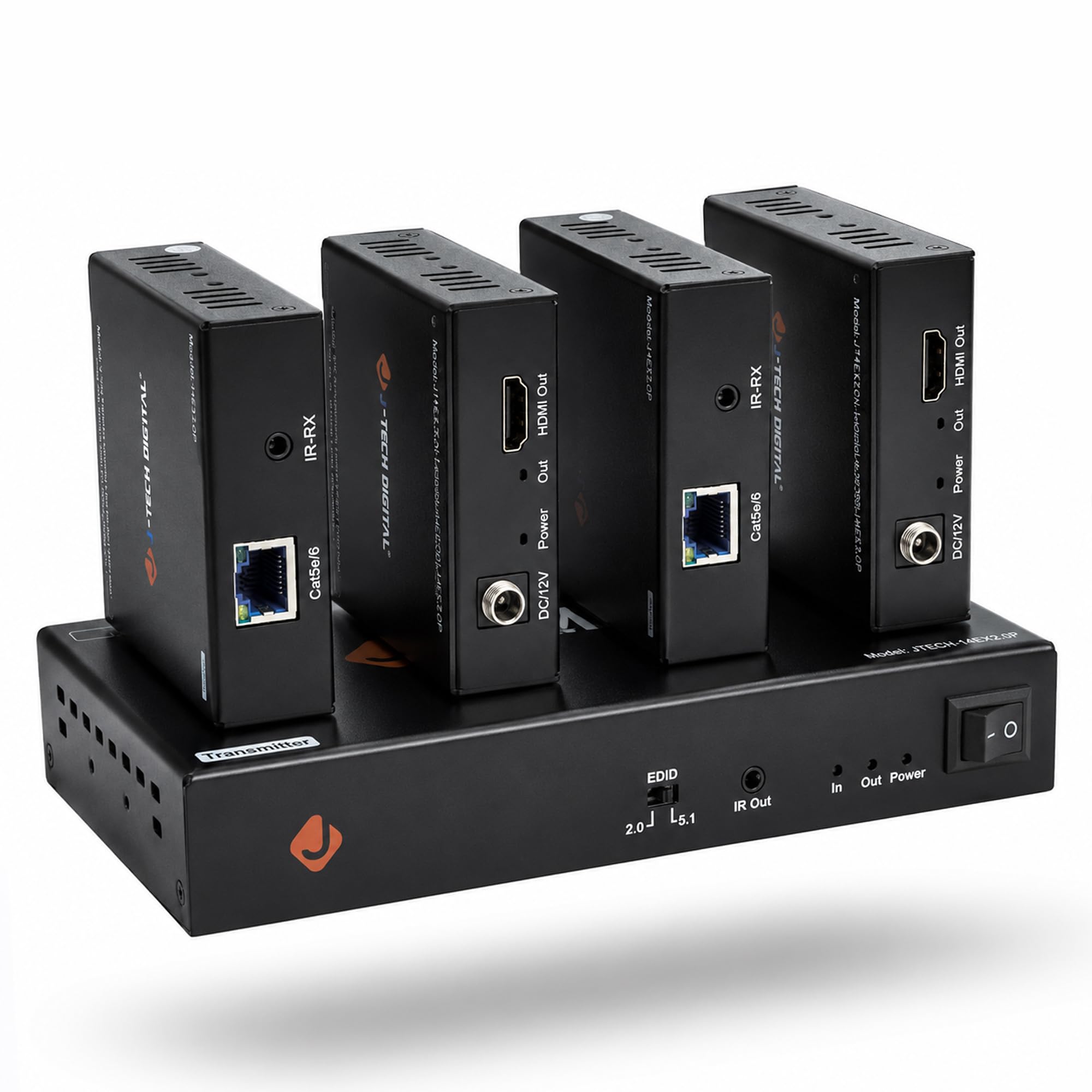 J-Tech Digital ProAV 1X4 HDMI Extender HDMI Amplifier HDMI Splitter Over Ethernet Cable with Bi-Direction IR and EDID Functions (1x4)