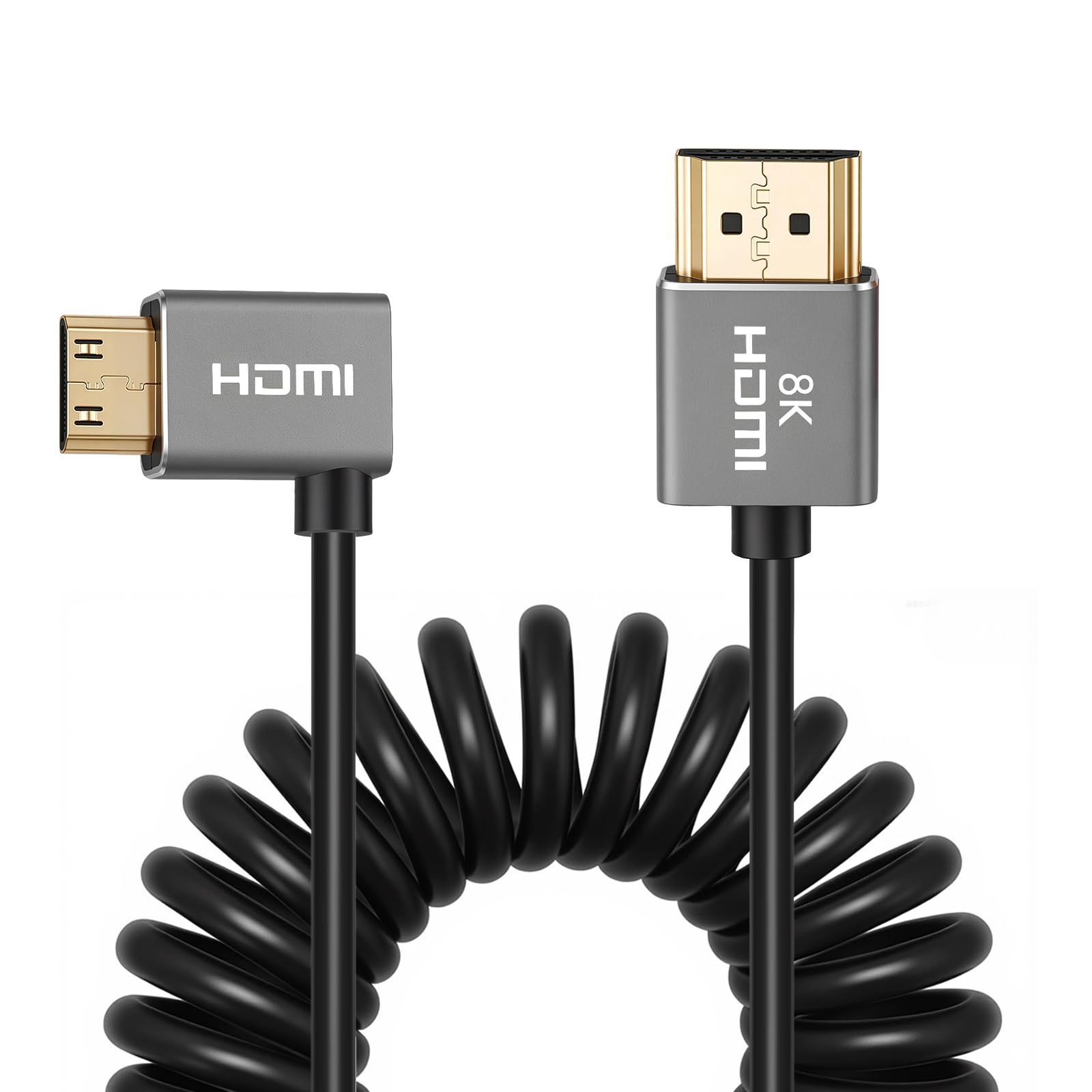Cabo HDMI 8K HDMI 2.1 HDMI para Xbox Serries X PS5 PS4 PS4 Chromebook Laptops 60Hz HDMI Splitter Cable Digital Cable (Mini HDMI, dobra direita, enrolado)