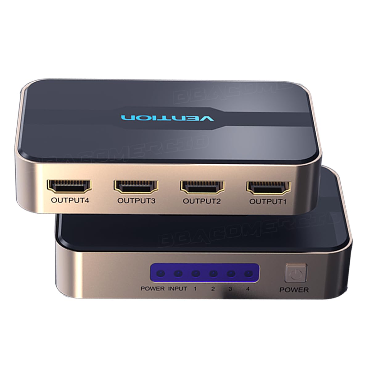 Splitter Hub HDMI 1x4 VENTION Multiplicador de Telas 1x4 Uma entrada 4 Saídas 4K a 30Hz Para Ps4 Xbox Tv Pc Replica a MESMA IMAGEM para até 4 Telas, Com Fonte, Aluminio