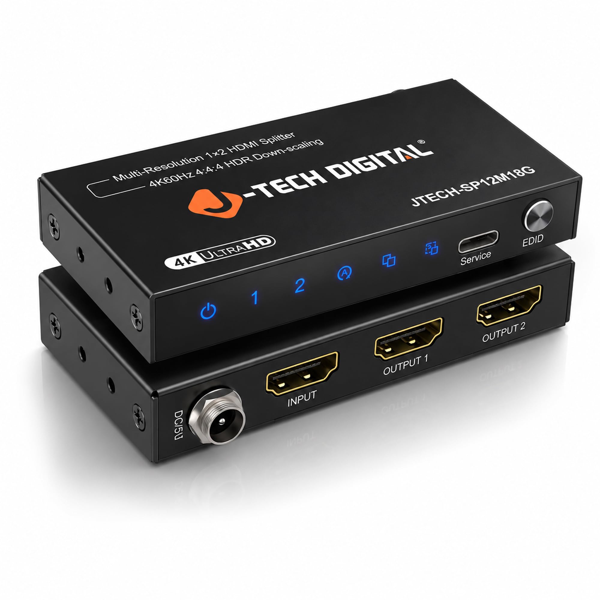 J-Tech Digital Divisor Hdmi 1 Entrada 2 Saídas 4K A 60 Hz, Divisor Hdmi 1X2 Para Tela Duplicada/Espelhada 4K Para Função De Redução De Escala De 1080P 3 Configurações Edid (Jtech-Sp12M18G)