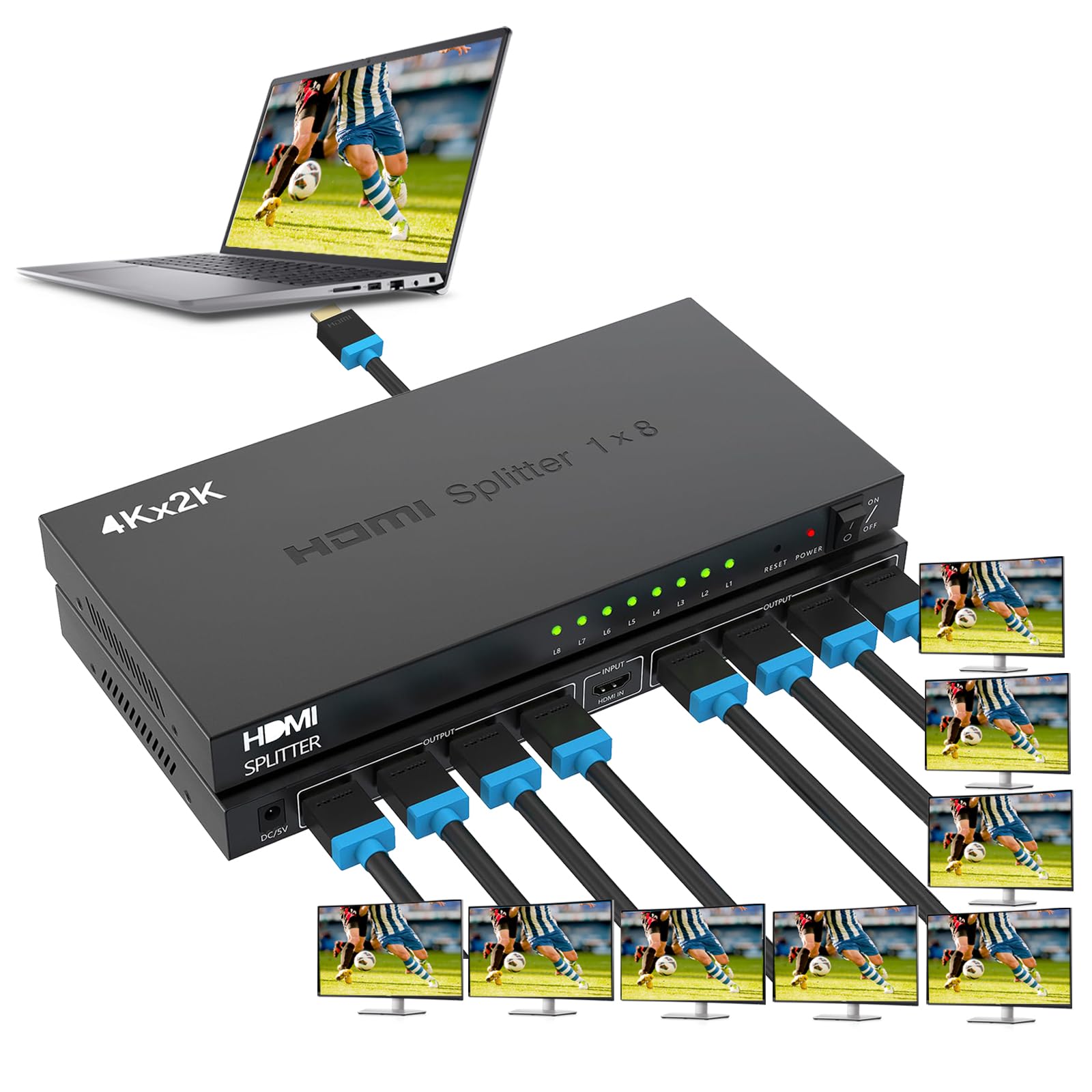Divisor HDMI Splitter Duplicador e Multiplicador de Tela 8x1 Monitor
