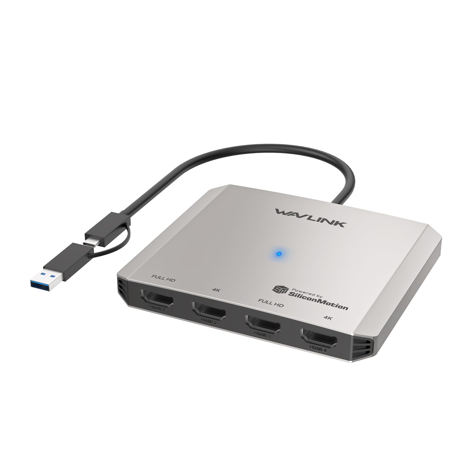 WAVLINK Divisor HDMI de 4 portas, adaptador USB C para monitor quádruplo 4K | Monitor triplo duplo estendido universal USB A para HDMI para Windows, Macbook Neo, Mac M1-M5 é necessário