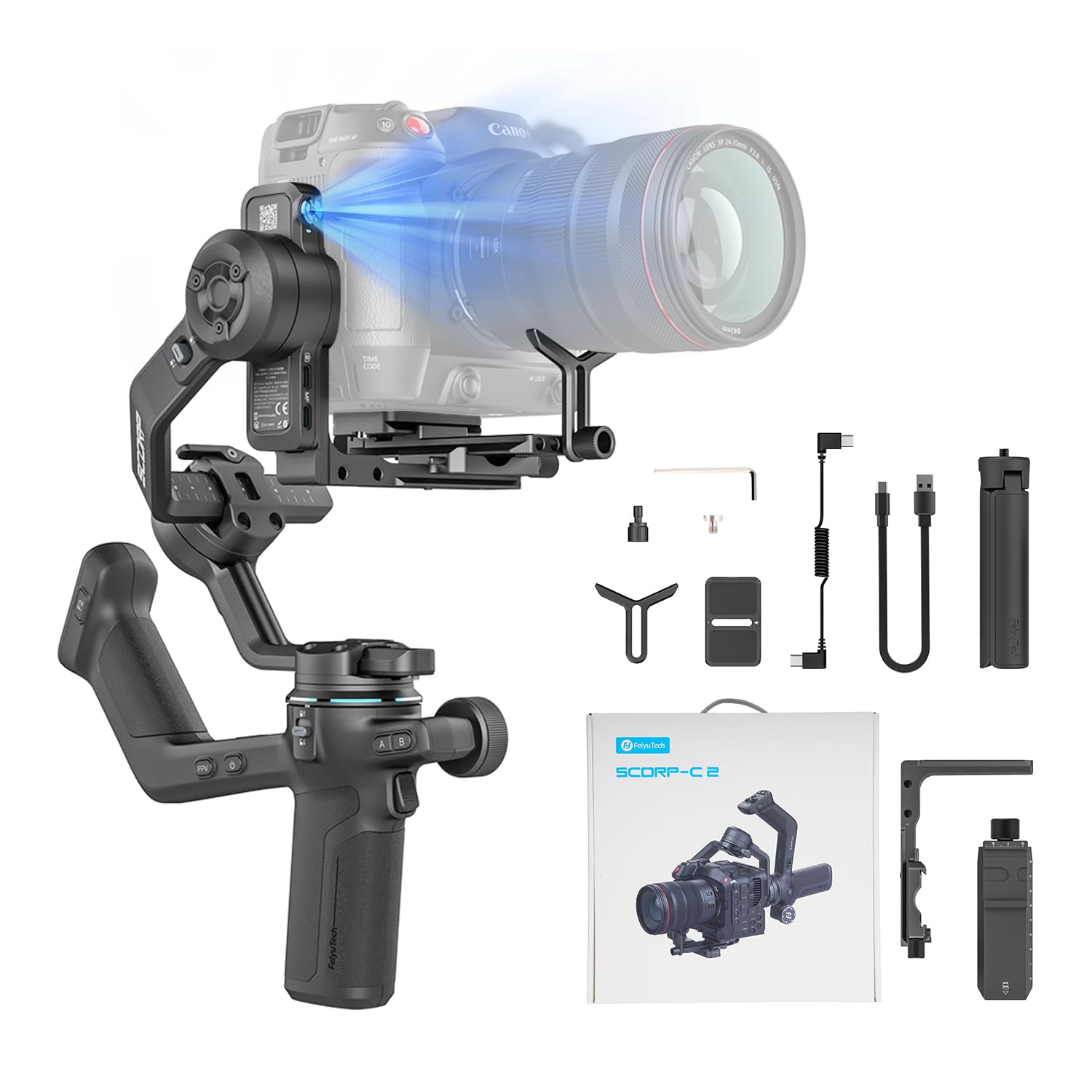 Feiyu SCORP-C Estabilizador de câmera cardan portátil de 3 eixos para câmera DSLR/mirrorless Sony A6300/A6400 A7S3 A7R a9/a7, Canon EOS R, M50,80D, NikonD750/Z5/Z6/Z6 II/Z50, 2,5 kg