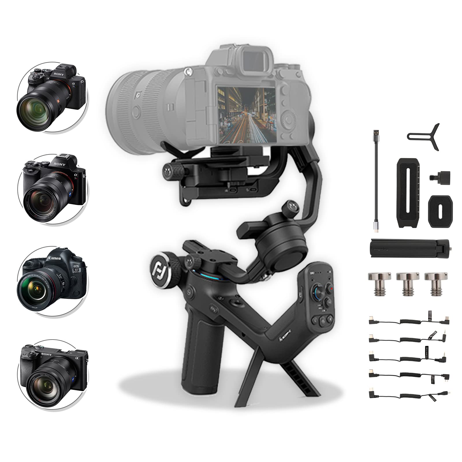 FeiyuTech gimbal estabilizador SCORP-C, carga útil de 5,5 lbs, estabilizador de cardan de 3 eixos para câmeras DSLR e sem espelho, compatível com Sony, Lumix, Nikon, Canon, Fujifilm, controle por cabo