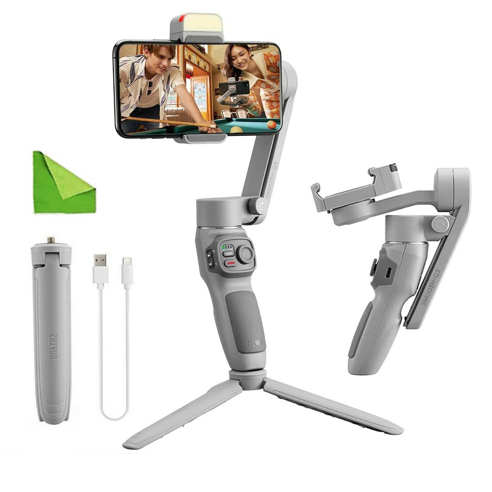 EACHSHOT Smooth Q3 3 Axis Smartphone Handheld Gimbal Estabilizador para iPhone 12 11 Pro Xs Max Xr X 8 Plus 7 6 SE Android Celular Smartphone YouTube Vlog Live Video Kit