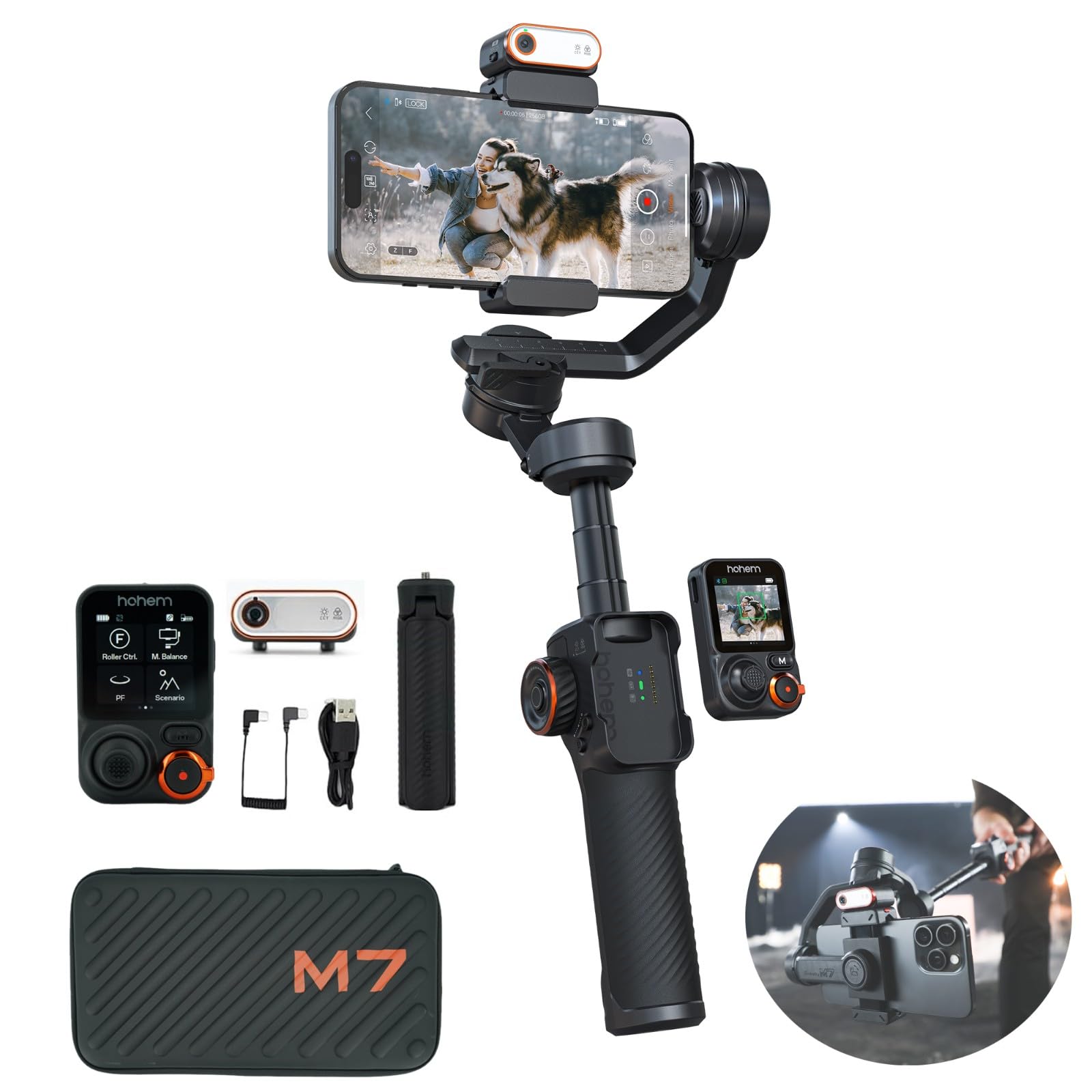 Hohem iSteady M7 Kit Gimbal Estabilizador para Smartphone, 3 Eixos, Estabilizador de Gimbal para iPhone e Android