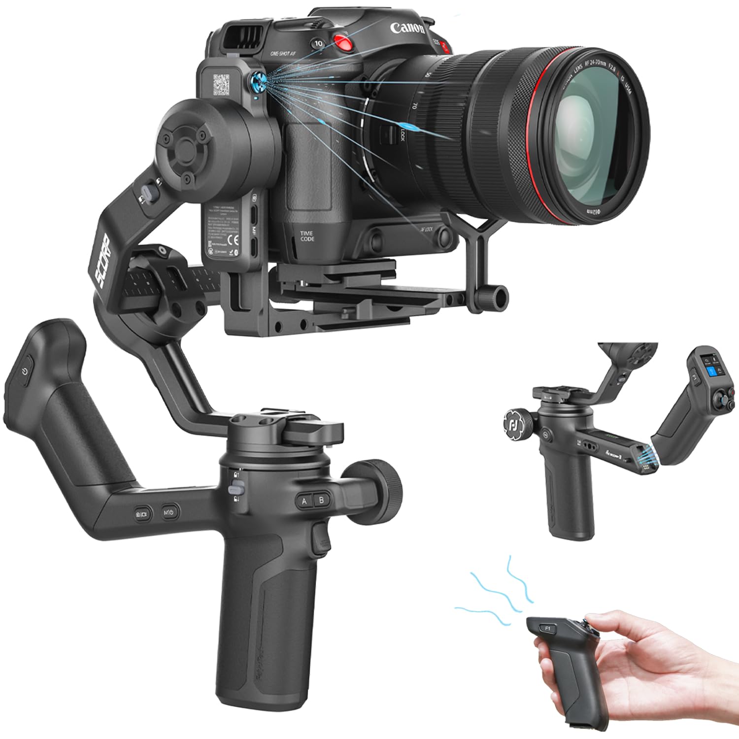 FeiyuTech SCORP 3 Estabilizador Gimbal para câmera, sensor de rastreamento de IA integrado e controle remoto destacável, estabilizador de câmera de carga útil de 3,5 kg com tela sensível ao toque