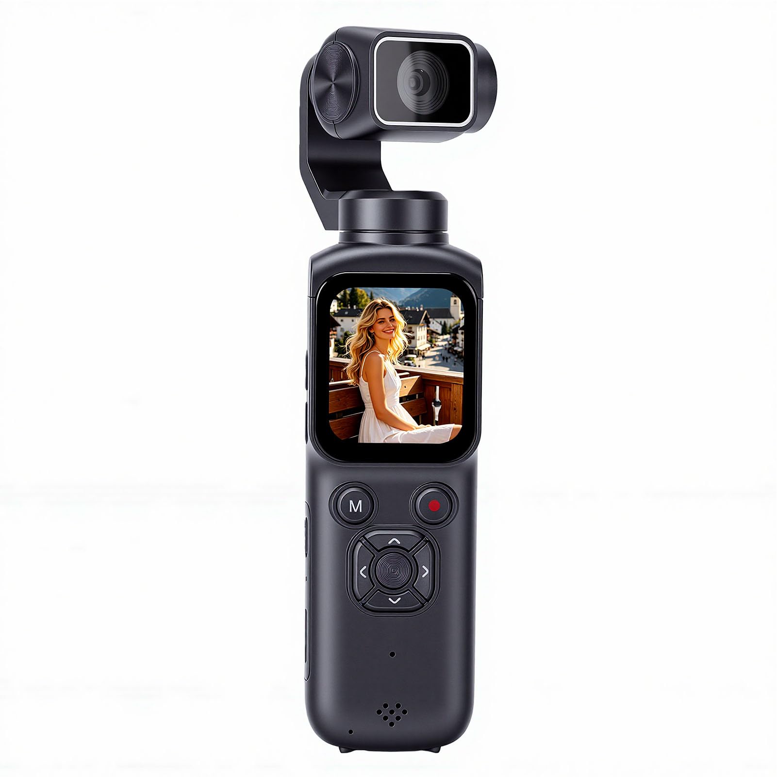 Diydeg Câmera Vlogging, 4K 75MP 330° Estabilizador Giratório Smart Face Tracking Câmera Corporal de Bolso Com Tela Sensível Ao Toque de 1,72 pol., de Ação Portátil para (Cinza)