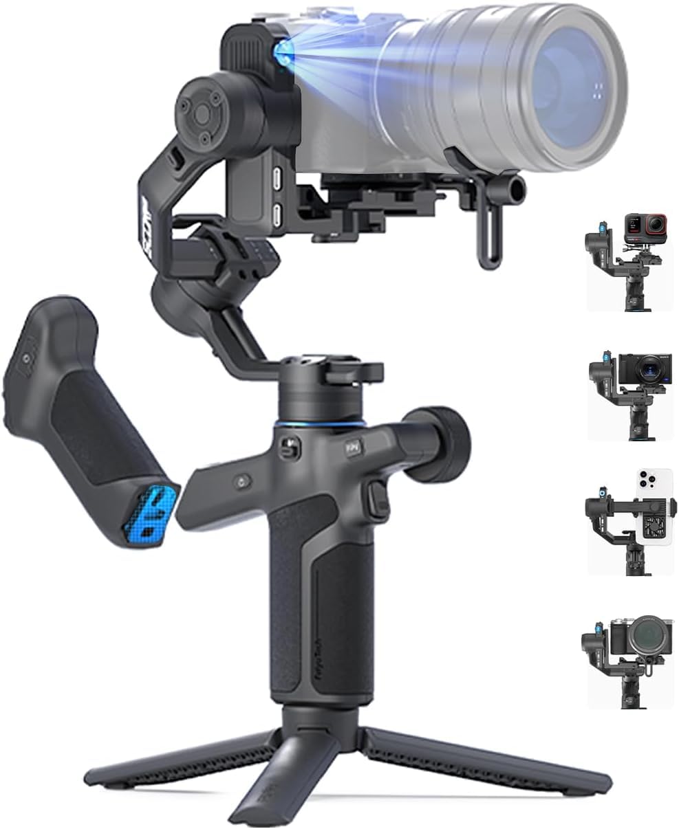 Estabilizador Gimbal SCORP Mini-3-Pro para Câmeras Mirrorless/Câmeras de Ação, Celular, Rastreamento IA de 18m, Alça Remota Removível, Capacidade de Carga de 2 kg para Canon, Sony e Nikon
