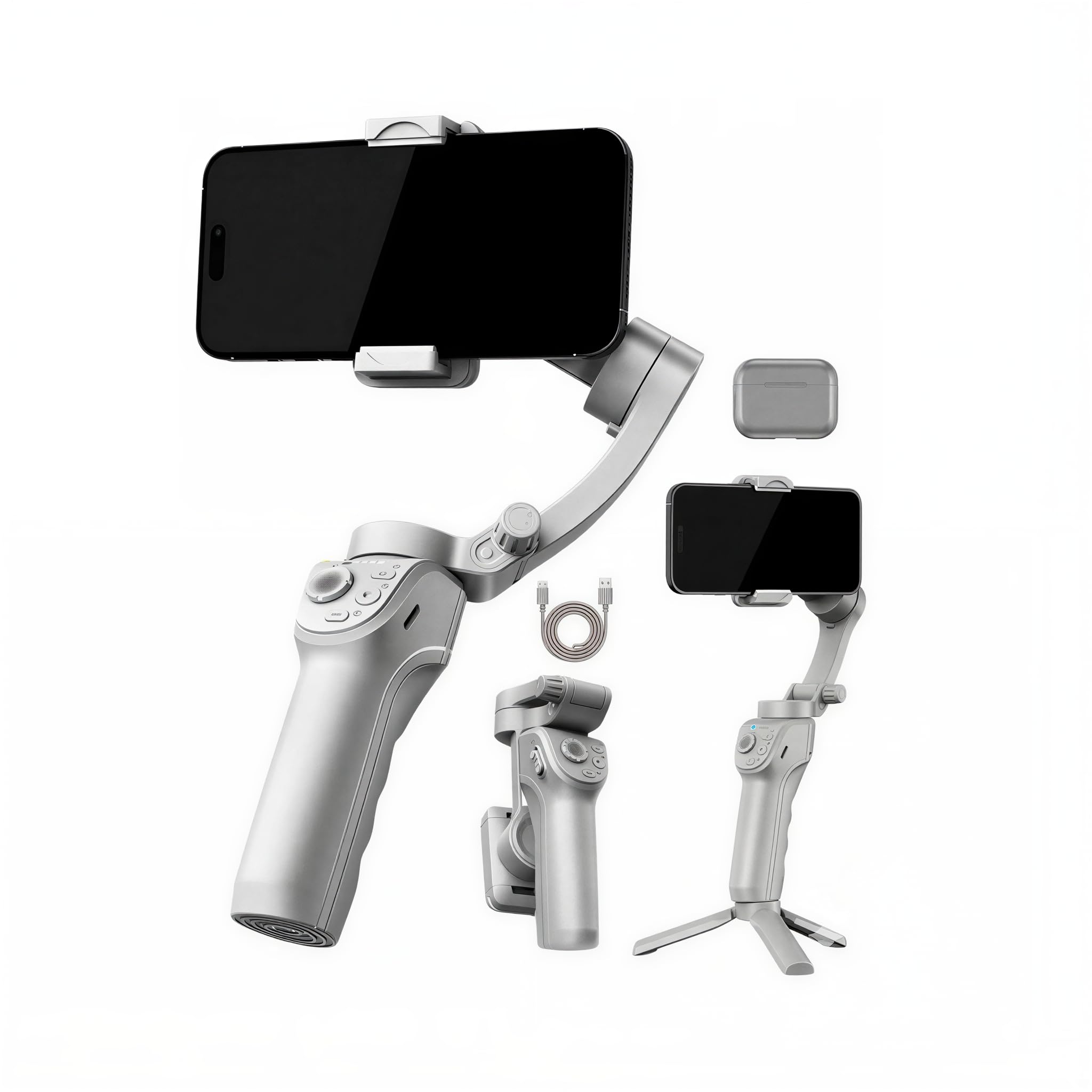Estabilizador Gimbal 3 Eixos para Celular, com Tripé Articulado, Luz Integrada e Controle Bluetooth, Dobrável e Portátil, Compatível com iOS e Android