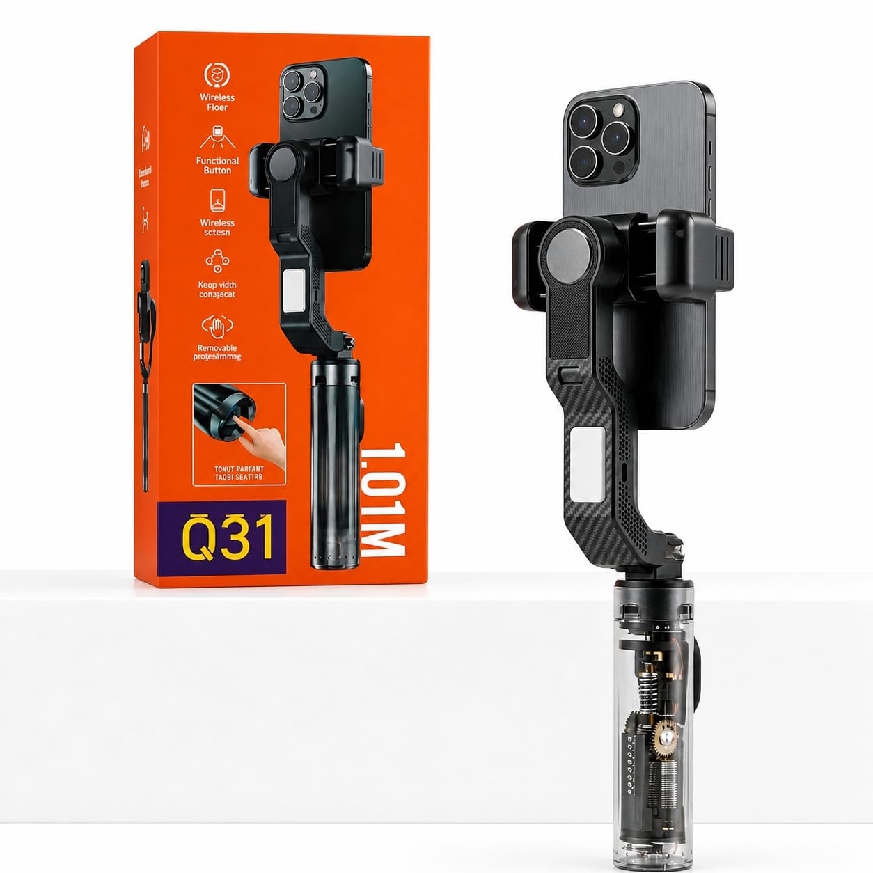Estabilizador Gimbal Para Celular Com Bluetooth, Dobrável Com 3 Eixos, Luz, Suporte Câmera Imagem Vídeo Portátil Profissional e Tripés Para Câmeras- Modelo Q31