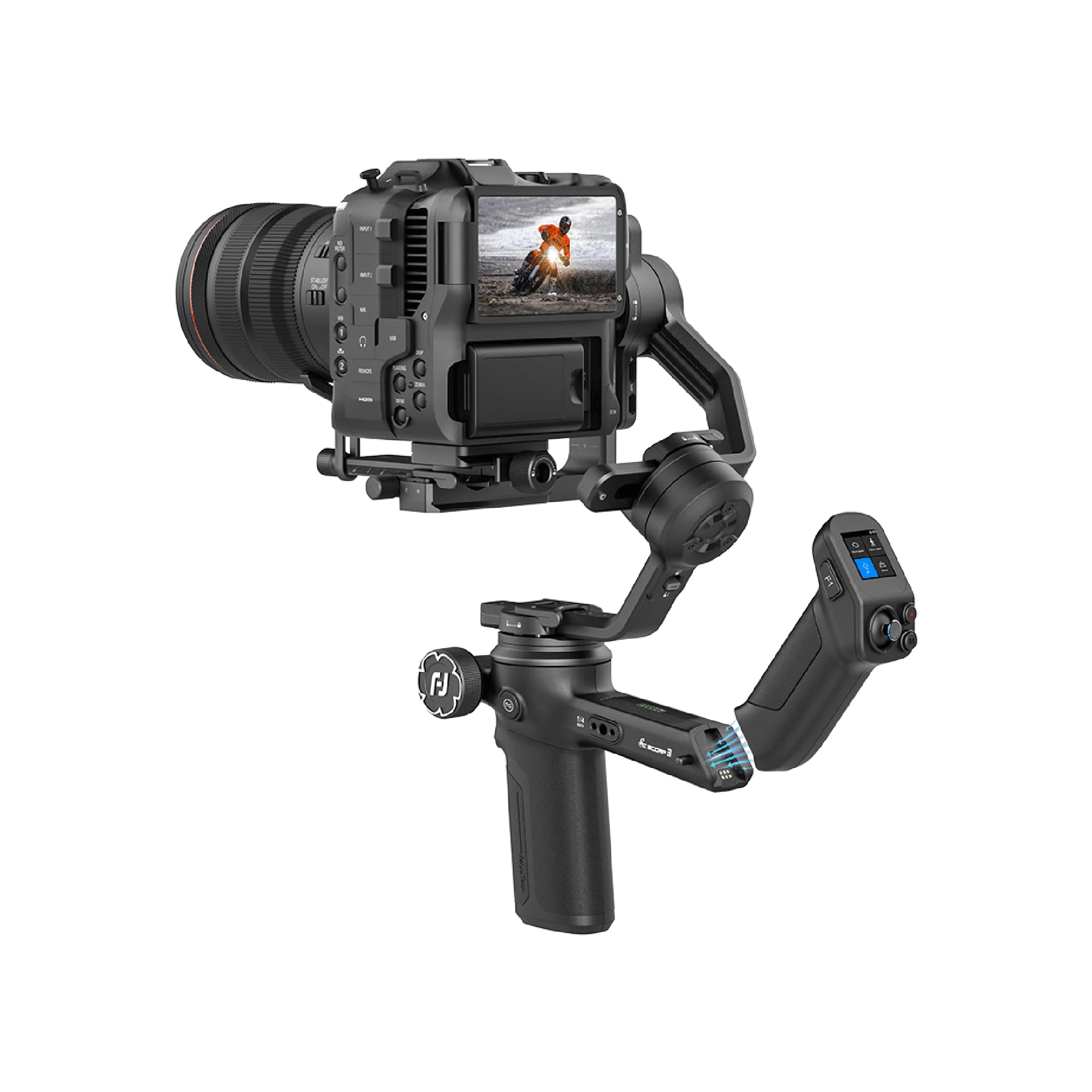 Estabilizador de gimbal FeiyuTech SCORP 3, estabilizador de câmera de 3 eixos para DSLRs e câmeras sem espelho, capacidade de carga de 3,5 kg, rastreamento e iluminação por IA