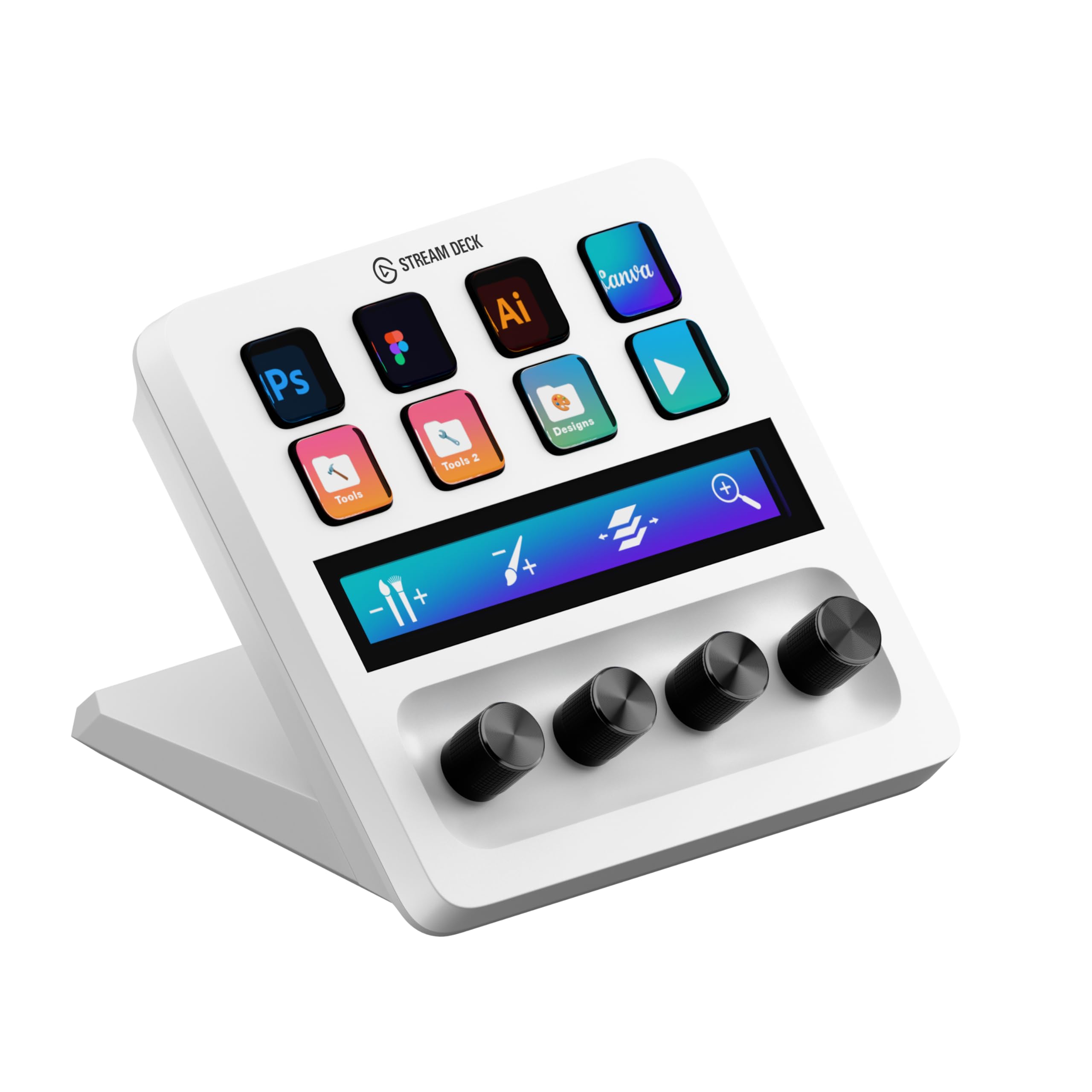 Elgato Stream Deck + branco, mixer de áudio, produção ao vivo e controlador de estúdio para criadores de conteúdo, streaming, jogos, com barra de toque personalizável, botões de controle e teclas LCD,