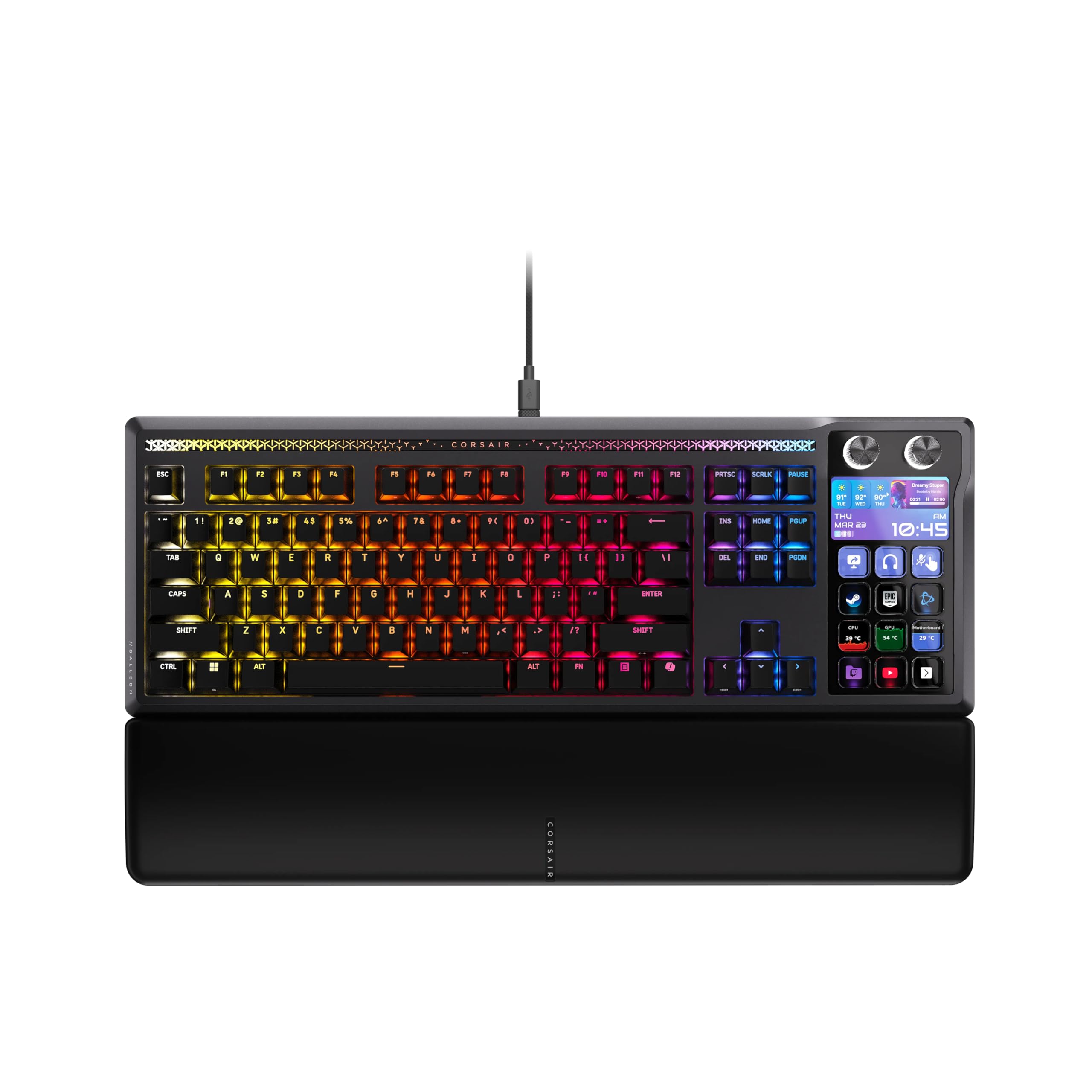Corsair Galleon 100 SD RGB Teclado Mecânico para Jogos com Fio – QWERTY US, Stream Deck Integrado, Switches MLX Pulse Thocky Pré-Lubrificados PBT Double-Shot Hotswappable, FlashTap SOCD, 8.000Hz