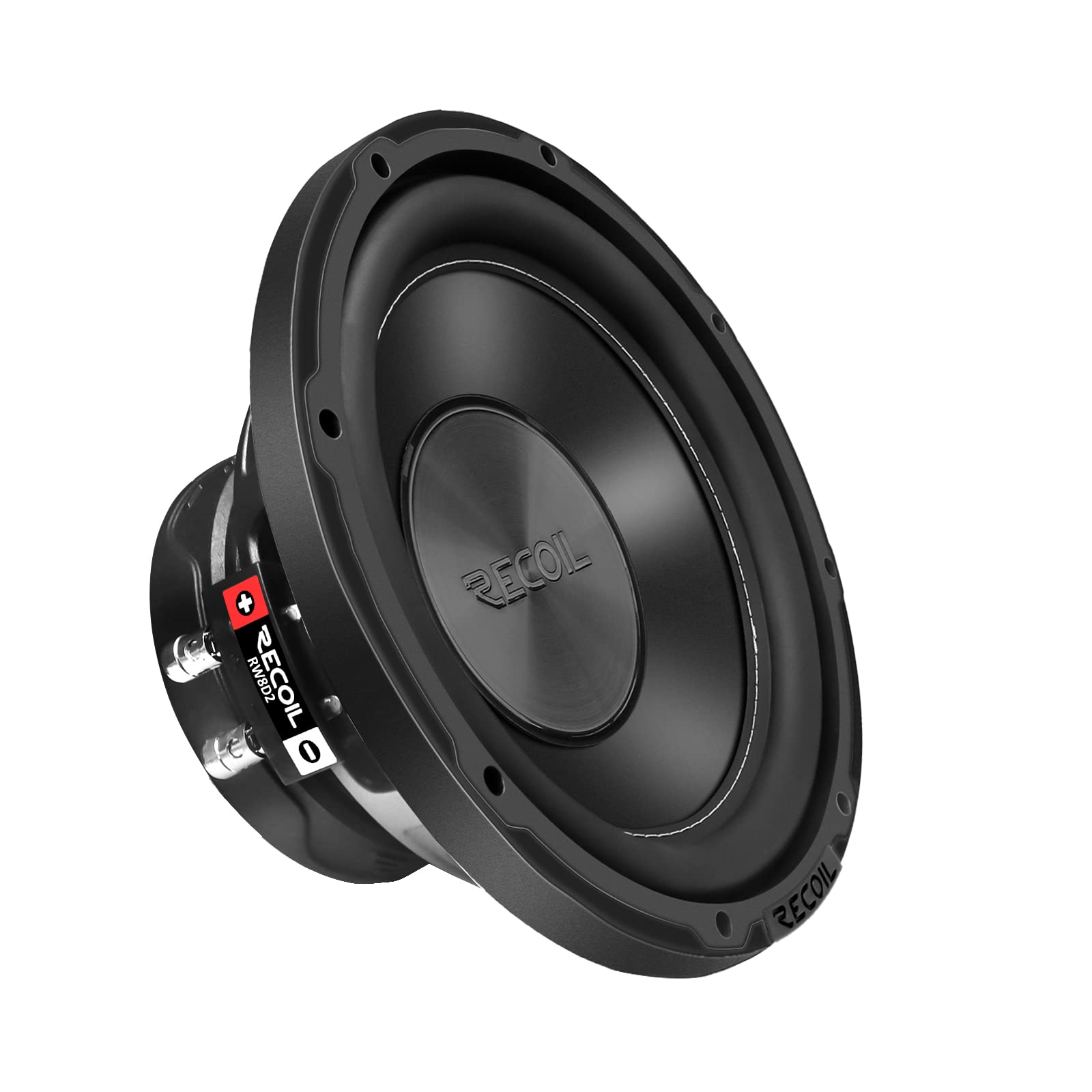 RECOIL RW8D2 Subwoofer de áudio automotivo com bobina de voz dupla de 2 Ohm de 20 polegadas e 400 W | Bobina de voz de alta temperatura de 4 camadas revestidas de preto de 5 cm, cone de papel prensado de grau de competição