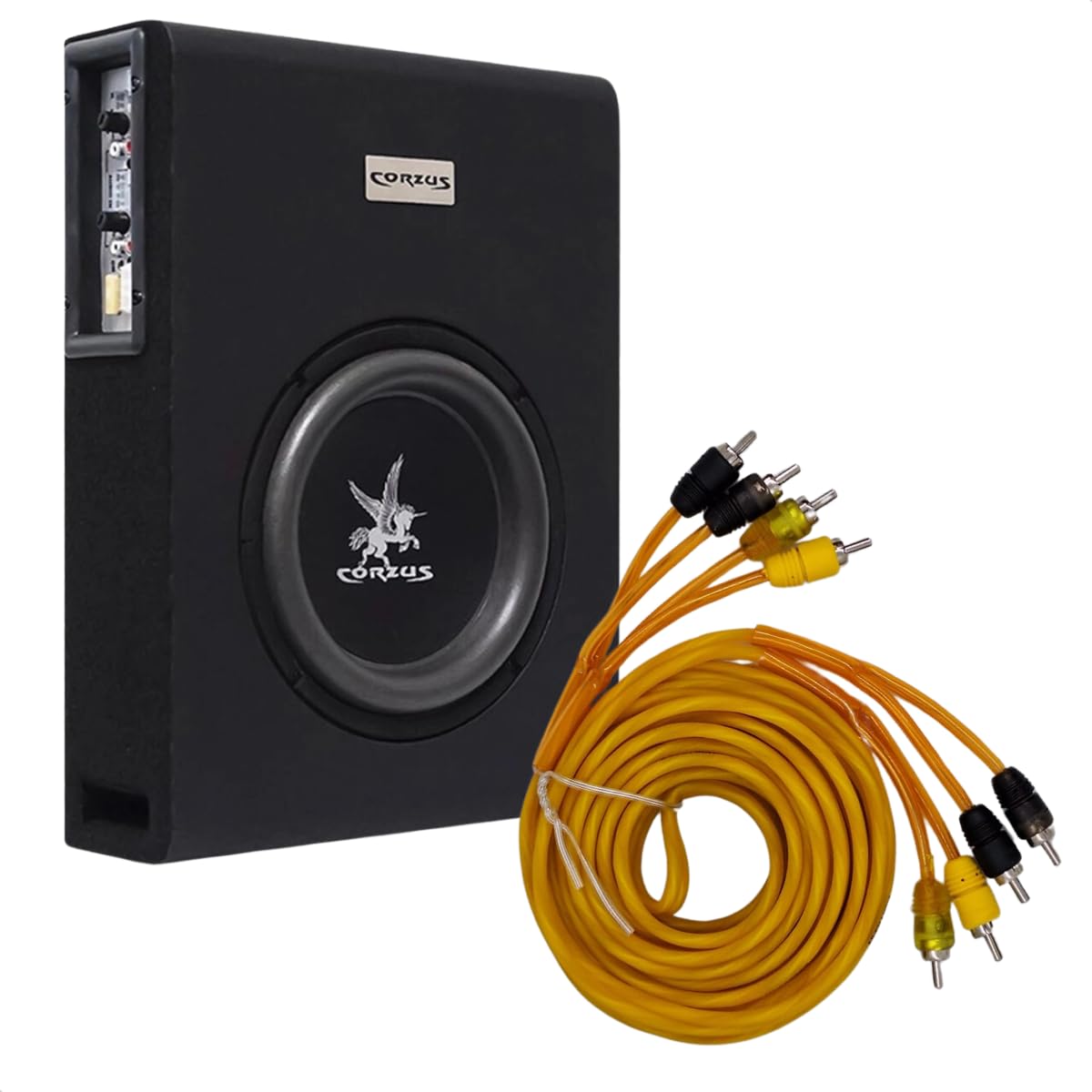 Caixa Slim 3 Canais 350W Subwoofer 8 Corzus Amplificada Carro + Cabo RCA 5m | Subwoofer 8 Pol Caixa Automotiva 3 Canais + Cabo Vipertron Linha Pro