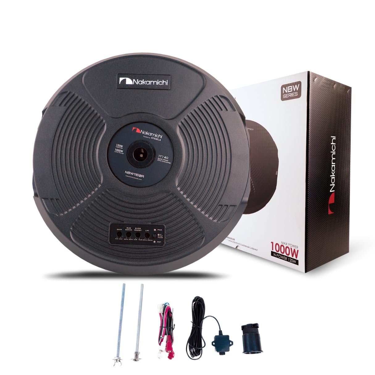 Nakamichi Auto Falante Subwoofer Amplificado 1000w NBW1150A 11 Polegadas Encaixe Estepe Cor Preto