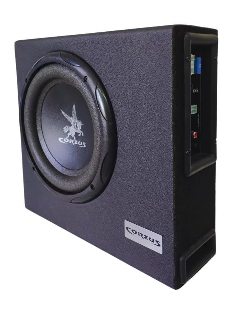 Caixa Subgrave Automotiva Amplificada Corzus CXMS200 Mini Slim, MDF, Compacta, Ideal para Pick Ups, Subwoofer 8 polegadas, 200 Watts RMS