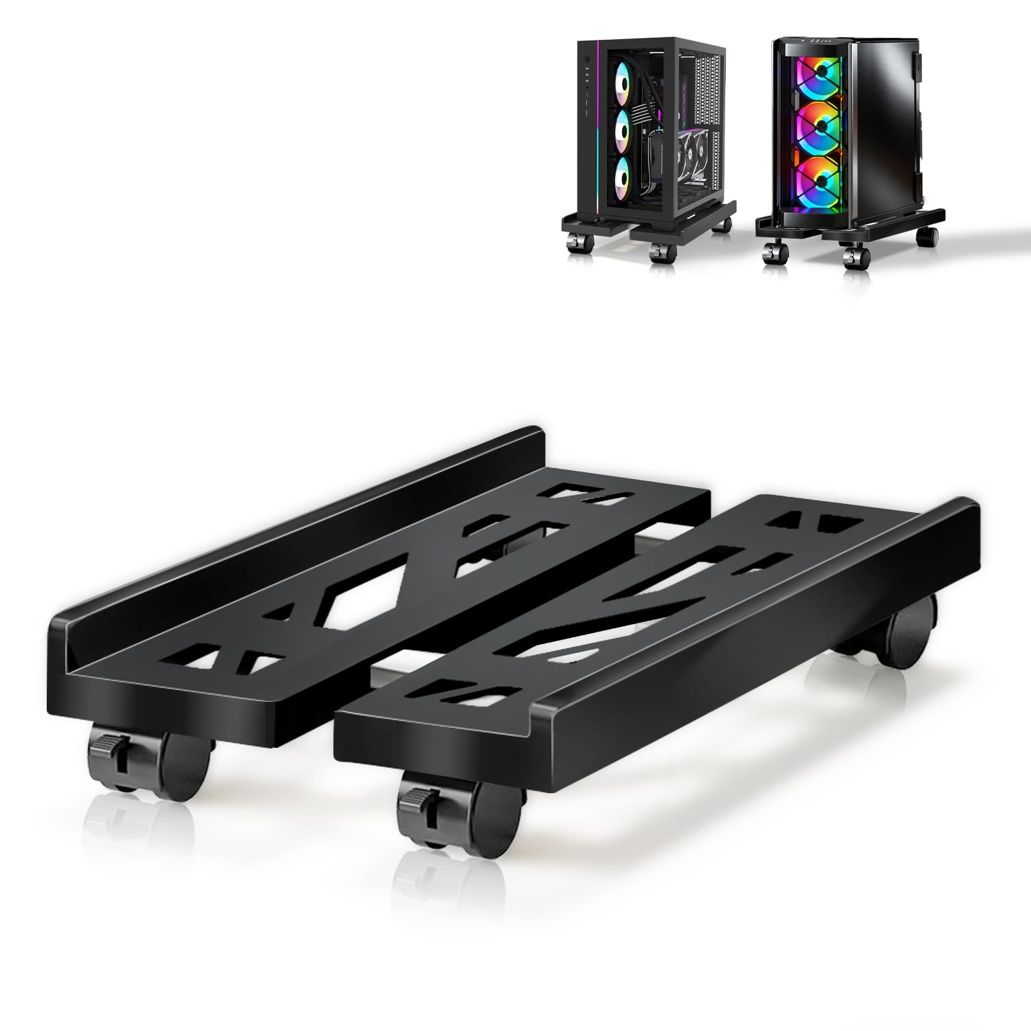Suporte de PC, suporte de CPU móvel para piso, suporte ajustável para CPU, suporte de torre de computador sob a mesa, suporte de carrinho de computador móvel com rodas giratórias de bloqueio, suporte