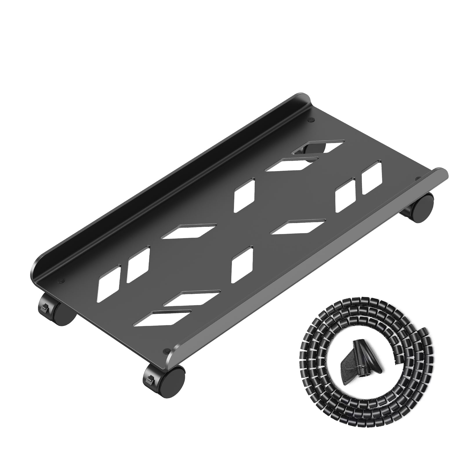Suporte de torre de computador, suporte de CPU móvel ventilado para a maioria das torres de PC, suporte de CPU de mesa de aço com rodas giratórias, elevador de carrinho de chão de PC para acessórios
