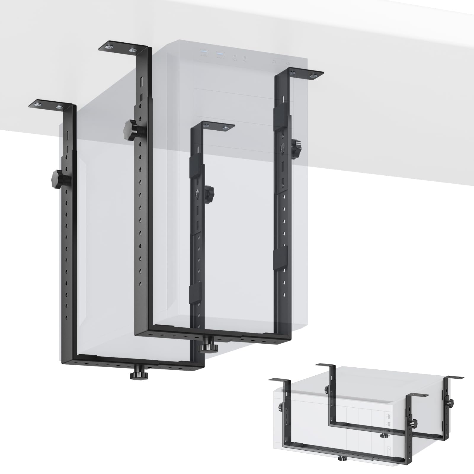 PUTORSEN Suporte de PC sob a mesa para gabinetes de torre média/minitorre – suporte de CPU vertical/horizontal de até 35 kg, rack de computador que economiza espaço para ATX/Micro-ATX/Mini-ITX (preto)