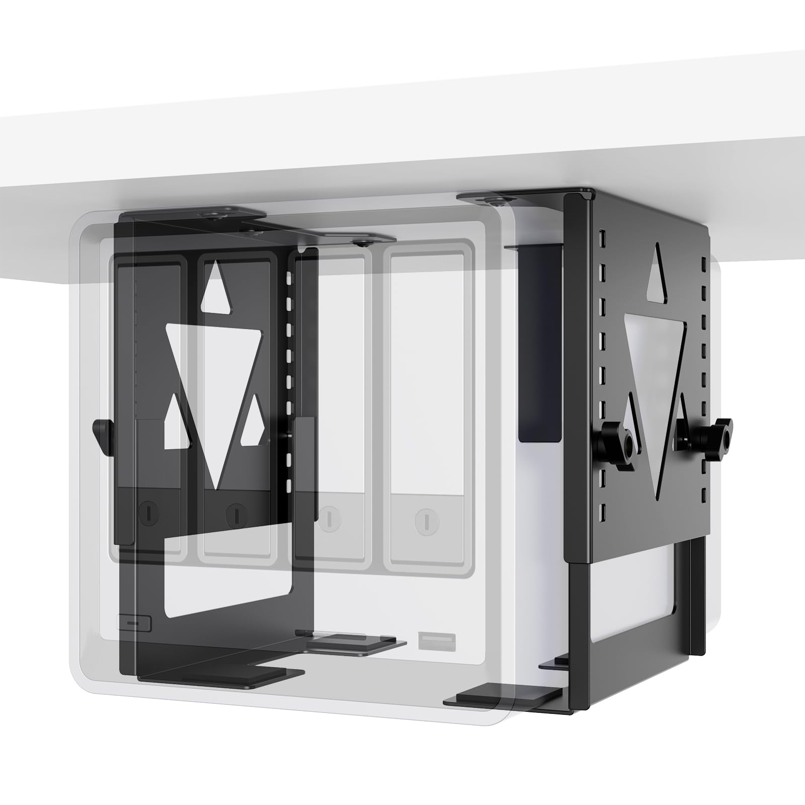 PUTORSEN Suporte de montagem NAS para mini PC sob a mesa | Altura e largura ajustáveis, suporte de CPU para computador Mac mini, mini PC, torre de mesa de fator de forma pequeno