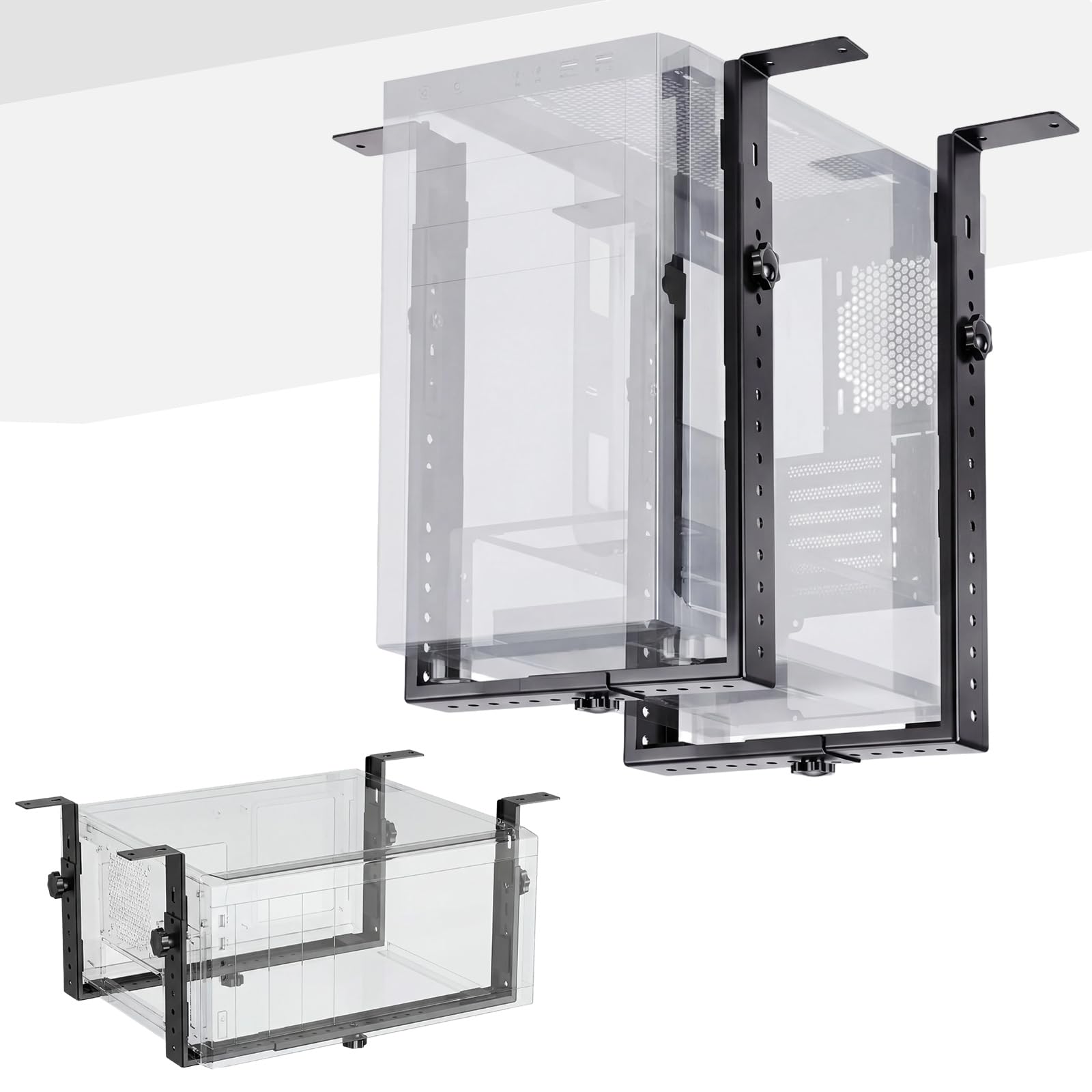 Suporte de PC sob a mesa para gabinetes médios/minitorres – Suporte de CPU vertical/horizontal de até 35 kg, rack de computador que economiza espaço