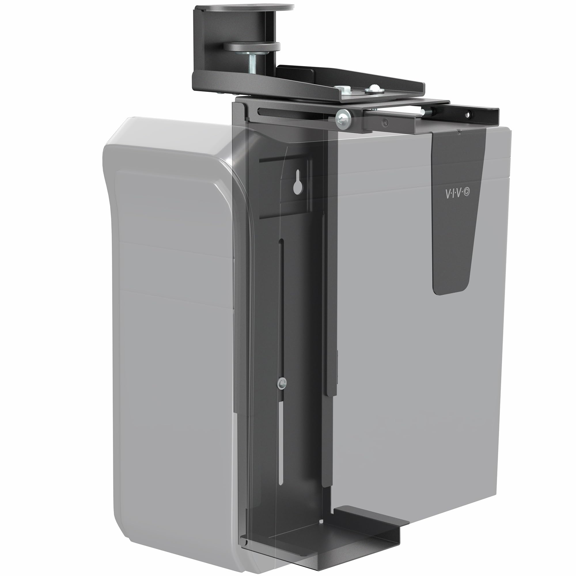 VIVO Suporte de CPU de mesa de fixação ajustável MOUNT-PCC1S, preto | 8,9 cm a 19,8 cm de largura, suporte para PC de escritório, estojo de computador, ação giratória, trava segura