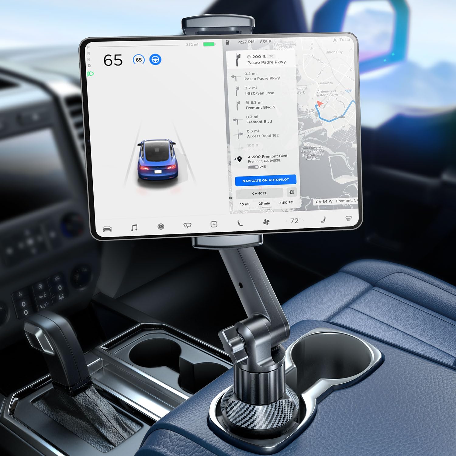 eSamcore Suporte de tablet para carro, suporte de copo para iPad, suporte de carro, com 4 cm de profundidade, braçadeira grande de 38 cm de altura ajustável para iPad para carro para celular de 6 a