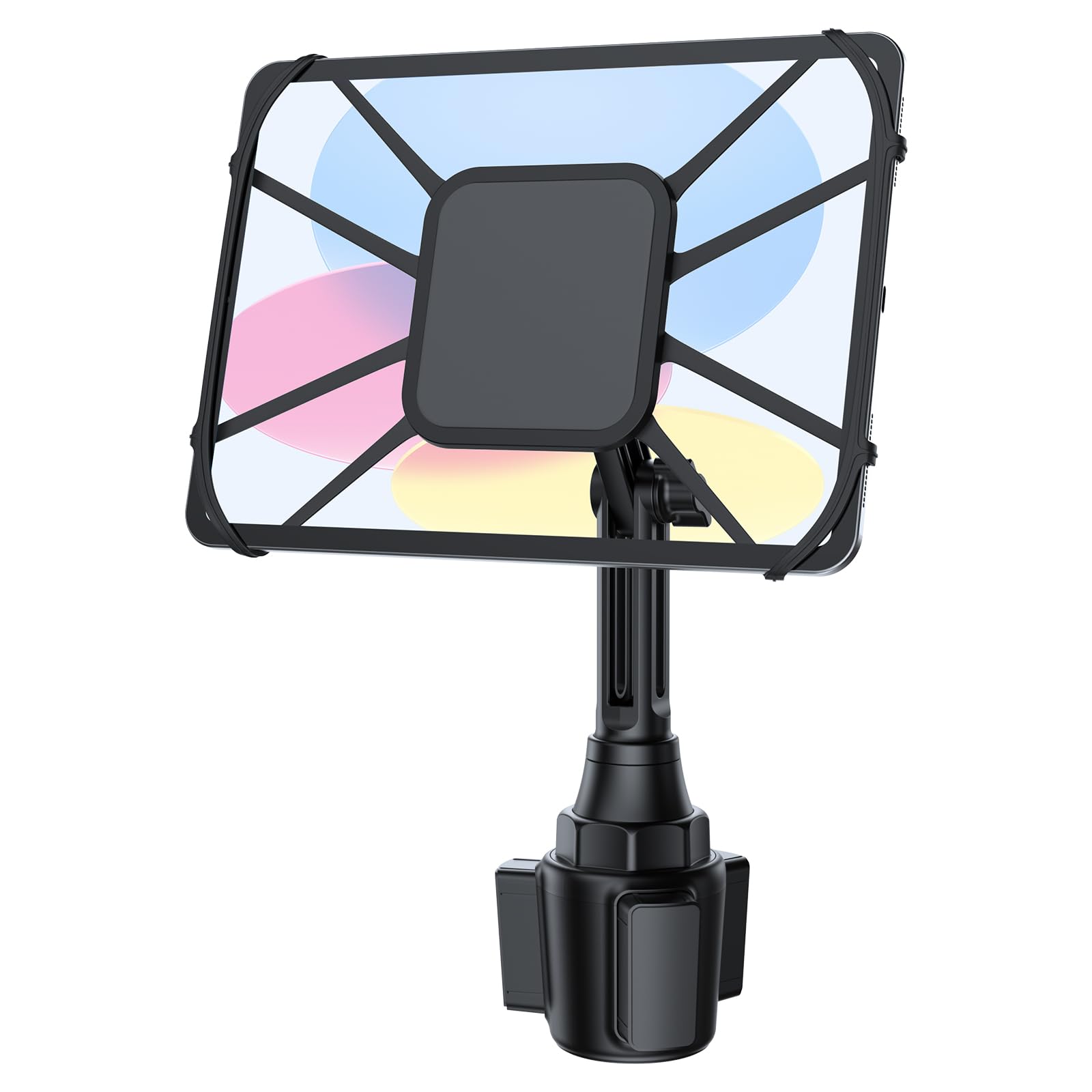 Suporte de copo para tablet para iPad, suporte de carro ajustável de altura do braço longo, dispositivo de retenção de silicone, dispositivo não oprime, rotação 360, compatível com tablets de