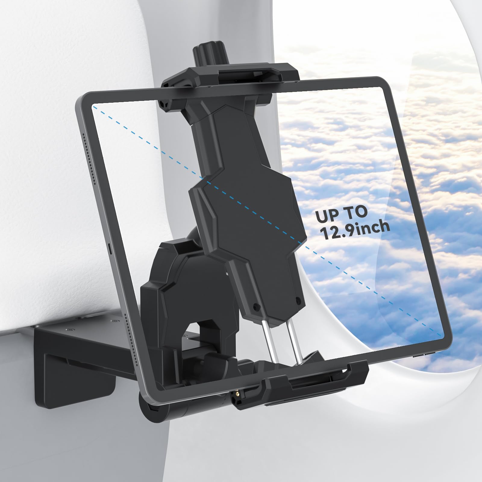 KDD Suporte de tablet de avião, suporte de telefone para iPad essencial de viagem ajustável com rotação de 360 graus, suporte de encosto de cabeça portátil Tesla modelo 3/Y compatível com iPad
