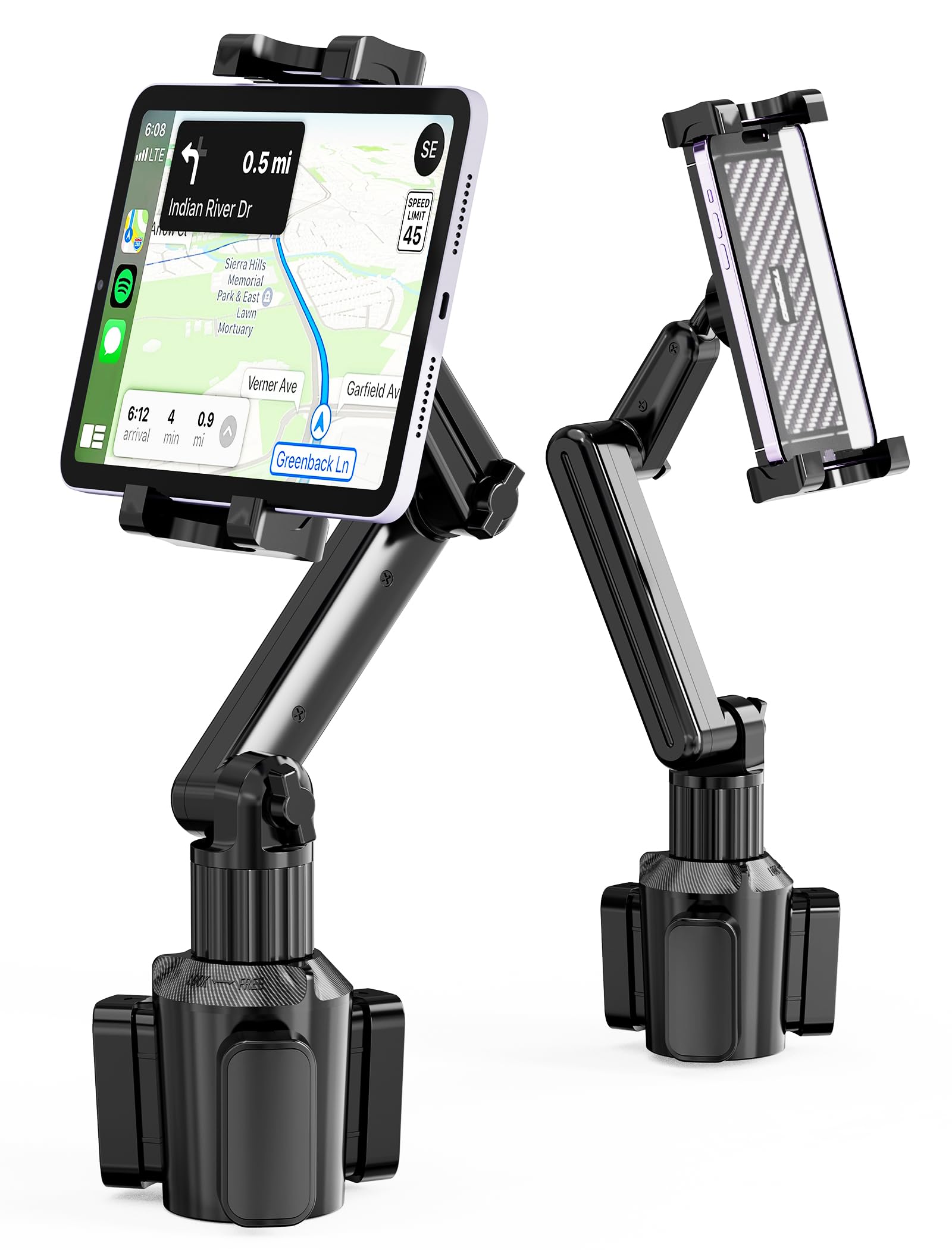 Suporte de copo para tablet, suporte de tablet para carro – Suporte seguro de iPad ajustável de 360 graus para caminhão, serve para iPad e telefone de 15.0 cm-29.0 cm, acessórios de carro