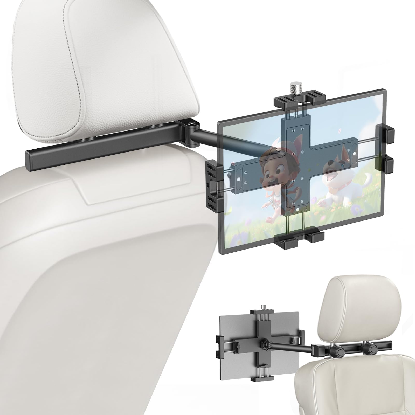 Suporte para tablet de encosto de cabeça de carro, suporte de alumínio para iPad para assento traseiro, braço de extensão dobrável ajustável, para dispositivos de 4,9 a 11 polegadas como iPad