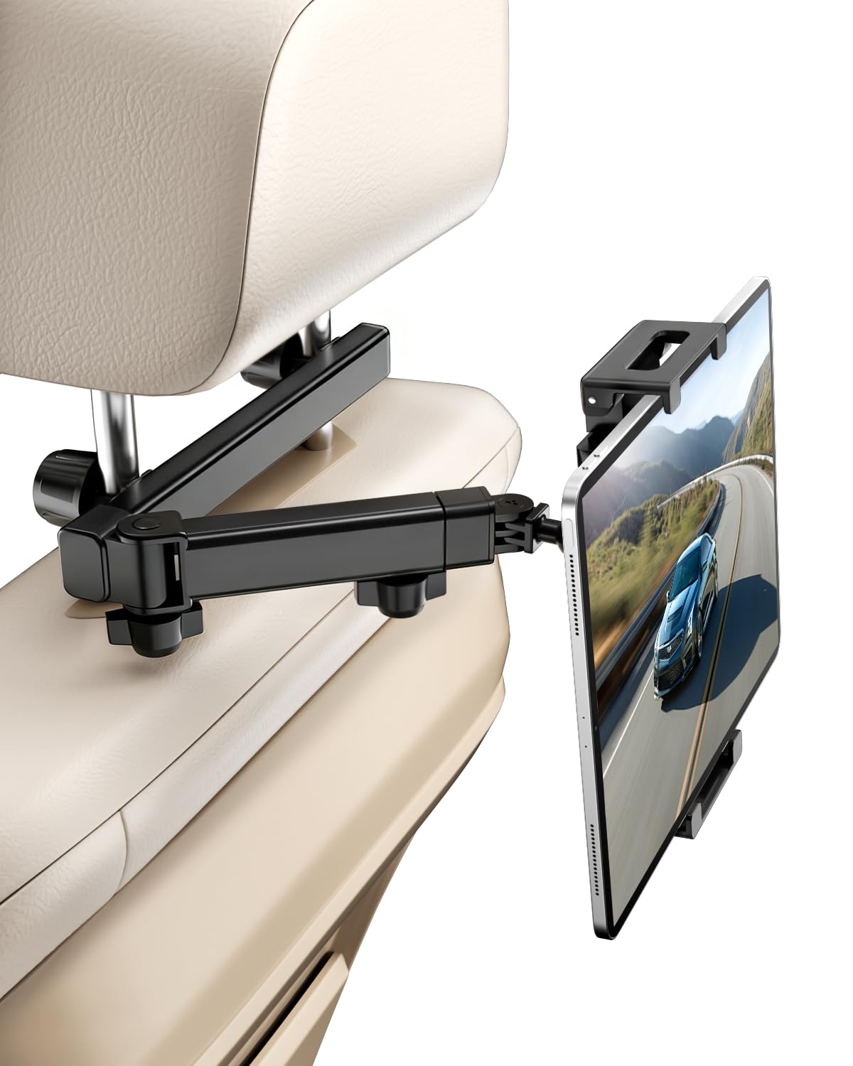 Suporte de iPad para banco traseiro de carro, suporte de tablet | Braço 3 em 1 travável, rotação de 360 graus, serve para tablets e telefones de 5,5 a 11 polegadas