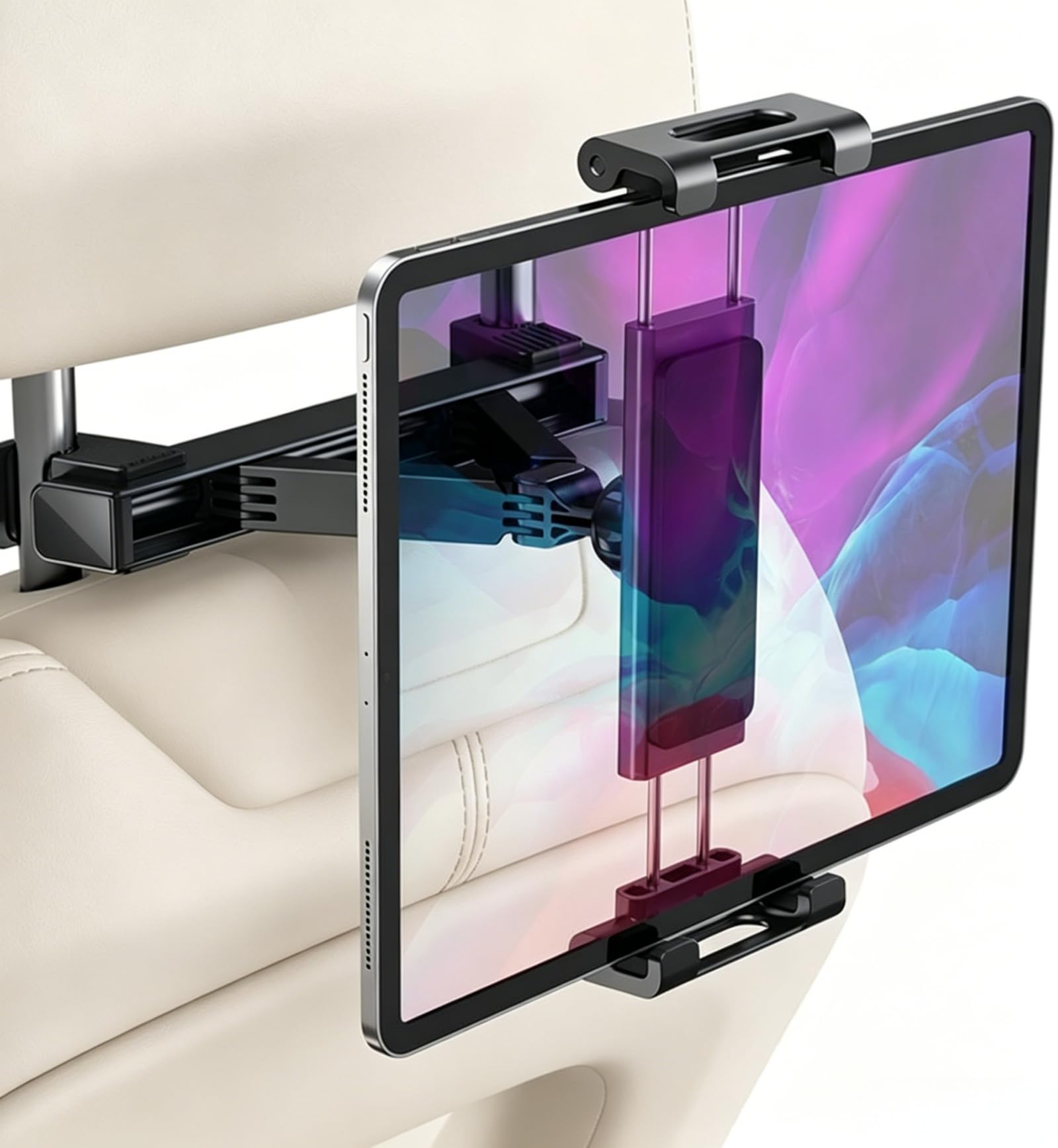 Suporte de tablet para encosto de cabeça de carro para banco traseiro, suporte dobrável para encosto de cabeça para iPad - rotação de 360°, suporte de assento traseiro para iPad, suporte de encosto de