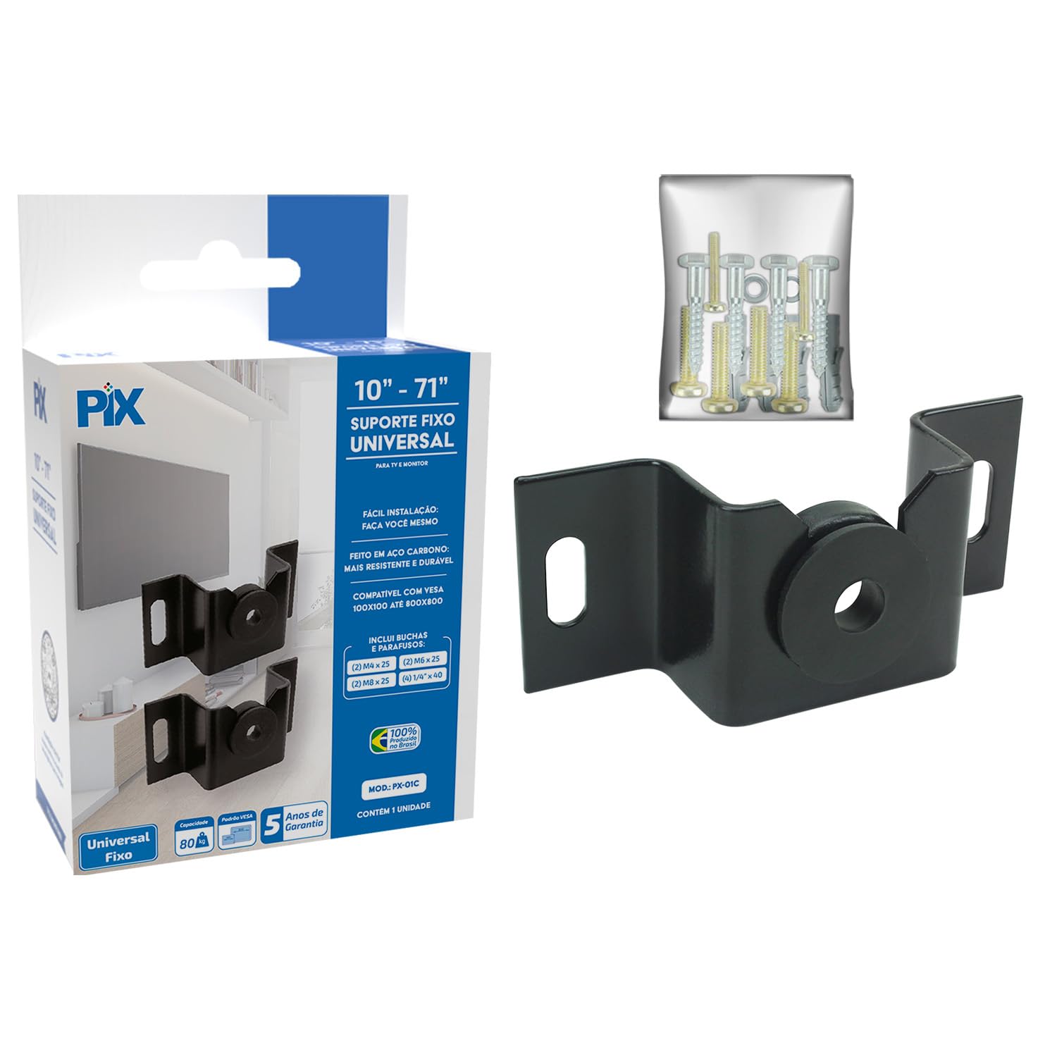 Pix Suporte Fixo Universal para Tv Led e Lcd PX-01C, 10 a 71 Polegadas