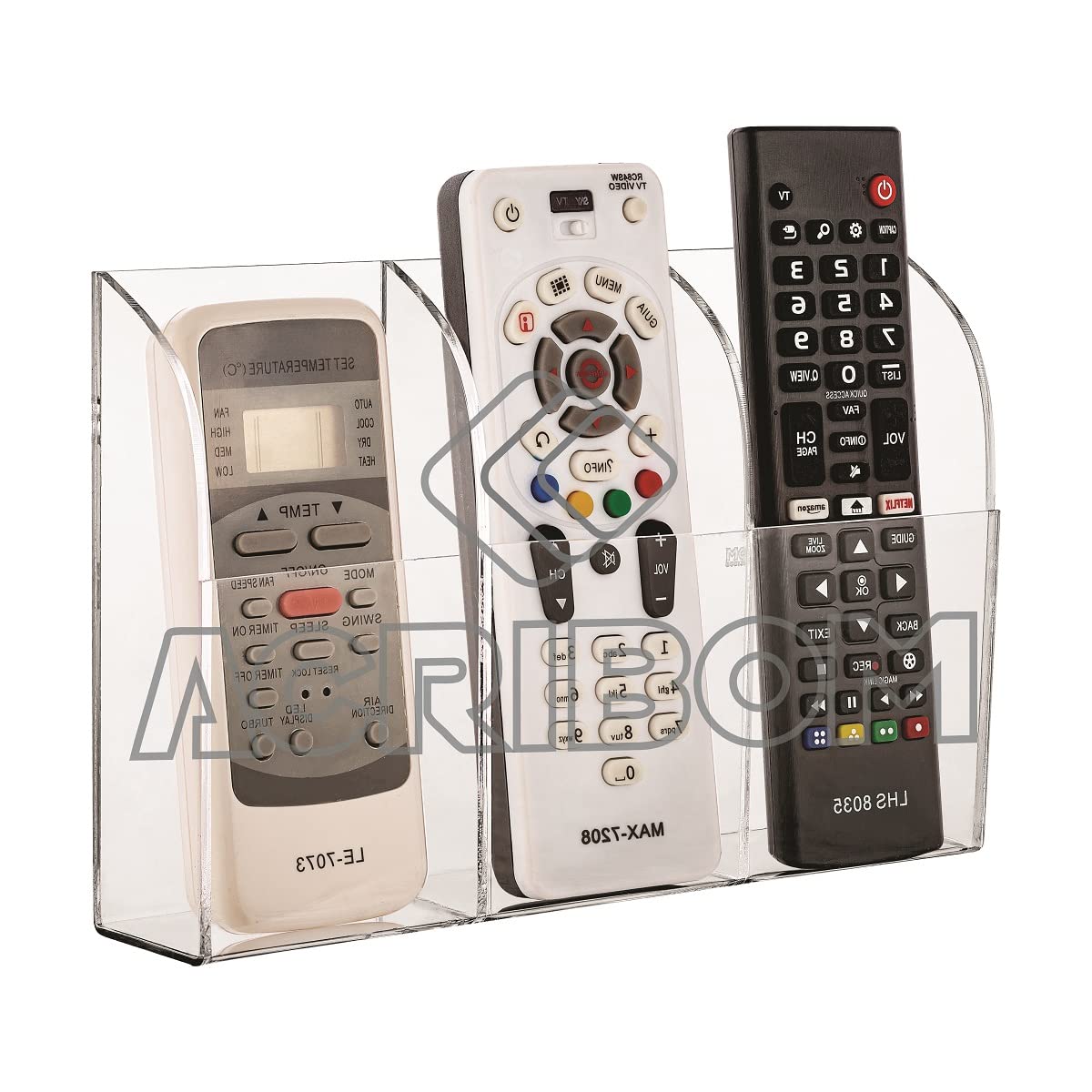 Suporte de Parede em Acrílico Cristal Transparente Triplo Para Controle Remoto de TV ou Ar Condicionado Acribom