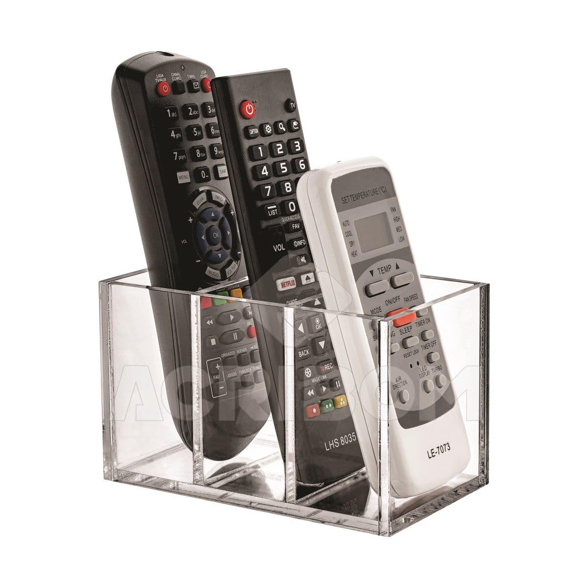 Porta Controle Remoto Triplo/Suporte De Mesa Para Controle Remoto/Organizador de Controles Em Acrílico Transparente/Cristal - Acribom