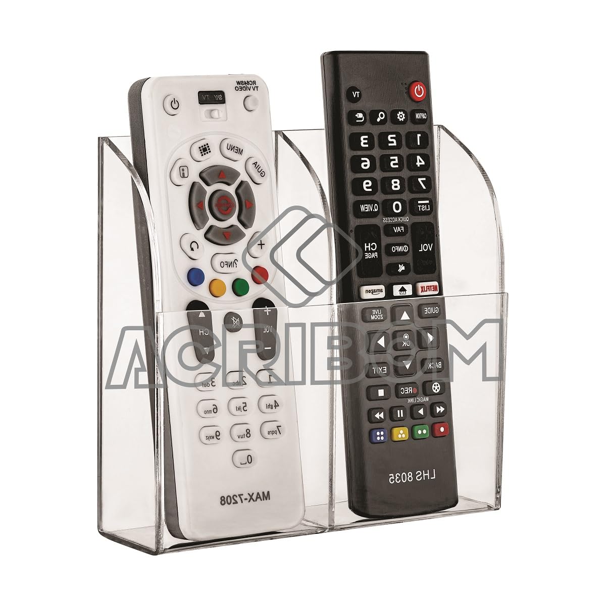 Suporte de Parede em Acrílico Cristal Transparente Duplo Para Controle Remoto de TV ou Ar Condicionado Acribom