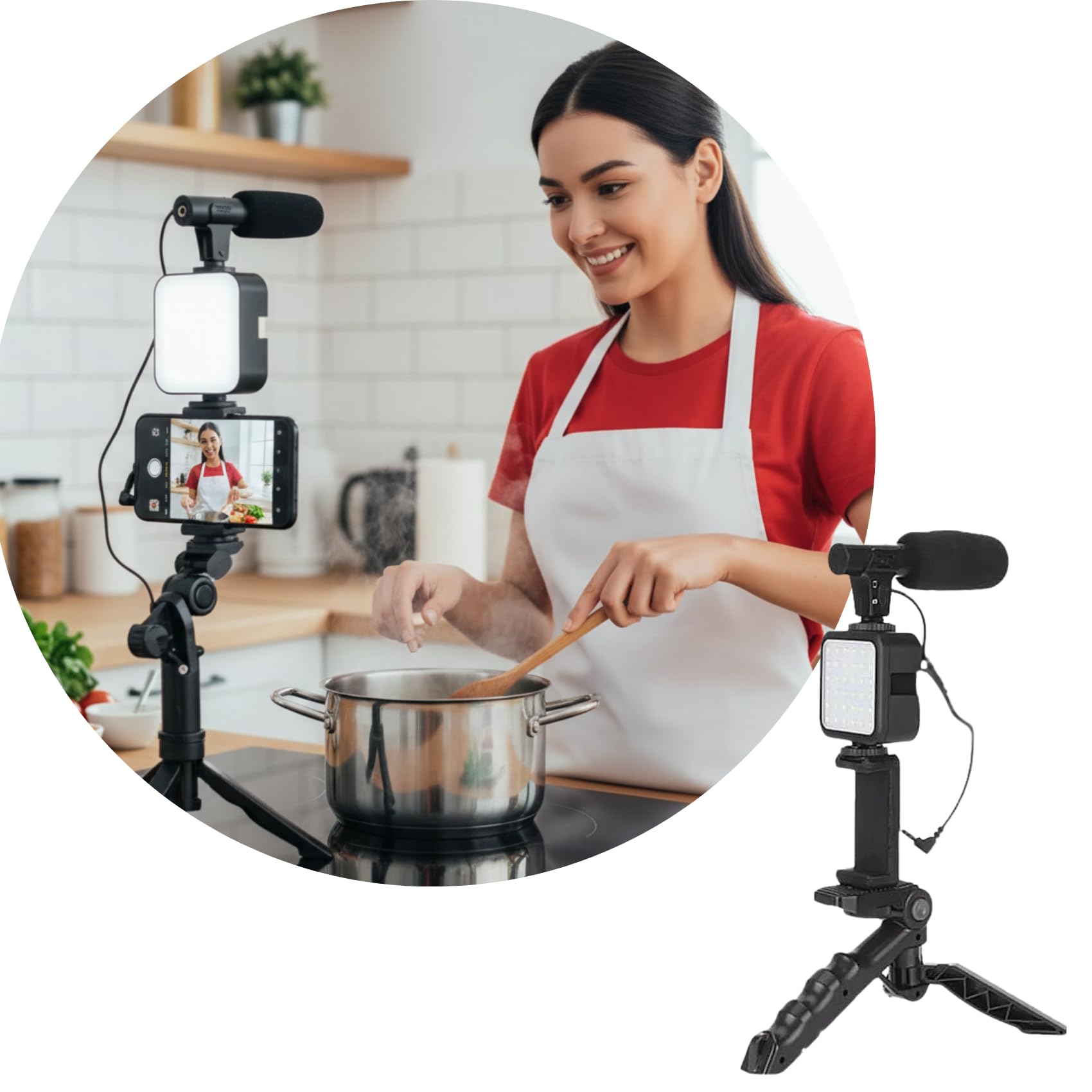 Kit Profissional Gravação de Vídeos c/Tripé Microfone LED Suporte Celular | Controle por Bluetooth, Ideal para Lives, Vlogs, Aulas Online e Gravação de Vídeos com autonomia