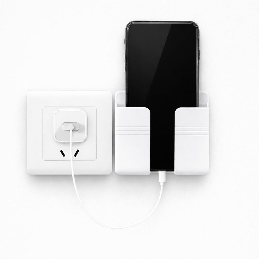 Suporte de Parede Universal para Celular e Controle Remoto, Kit com 2 Unidades, Organizador Multiuso, Montagem com Fita Adesiva Sem Furos, Branco (Branco)