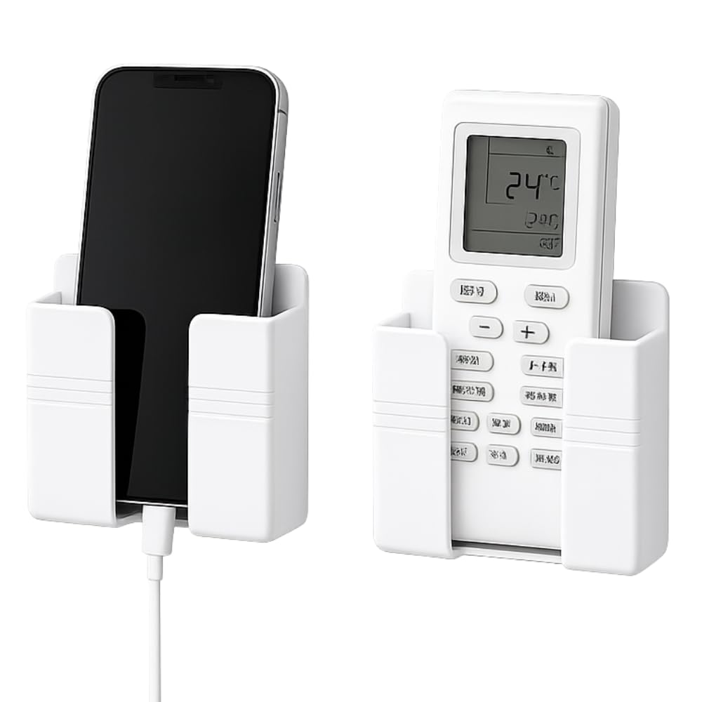 Kit 2 Suportes de Parede para Celular ou Controle remoto, Ideal para Carregamento, com Fita Adesiva, sem Furos, Cores Branco ou Preto