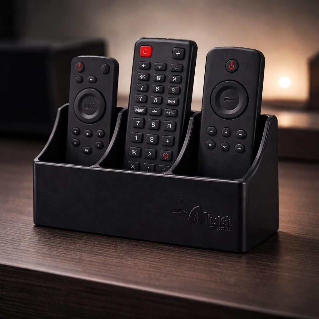 Suporte de Parede Porta Controle Remoto 3 Lugares com Fita Dupla Face – Organizador para TV, Ar-Condicionado e Streaming – Cor Preto
